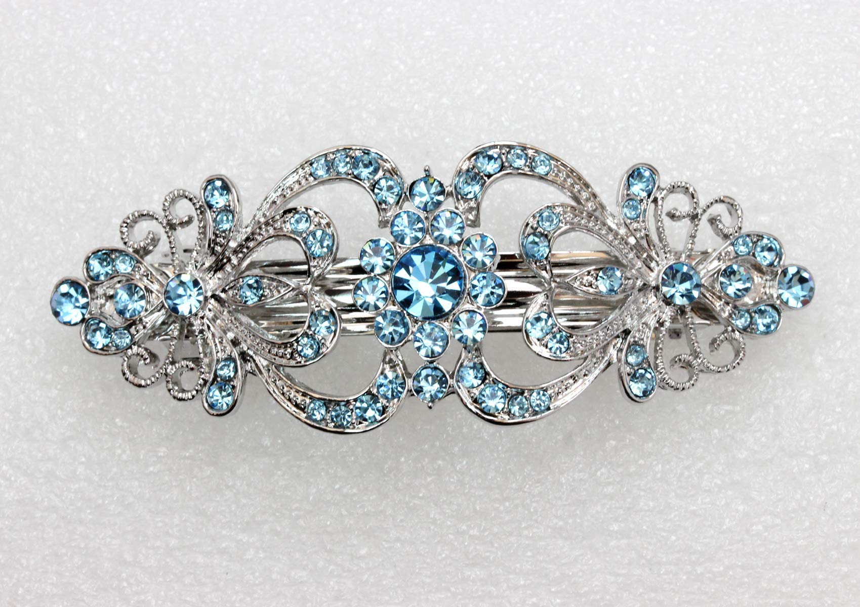 Faship Gorgeous Burgundy Crystal Hearts and Floral Hair Barrette - Burgundy