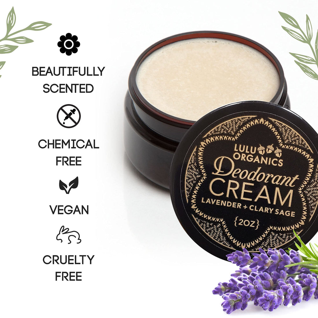 Deodorant Cream Lavender & Clary Sage 2 oz by Lulu Organics