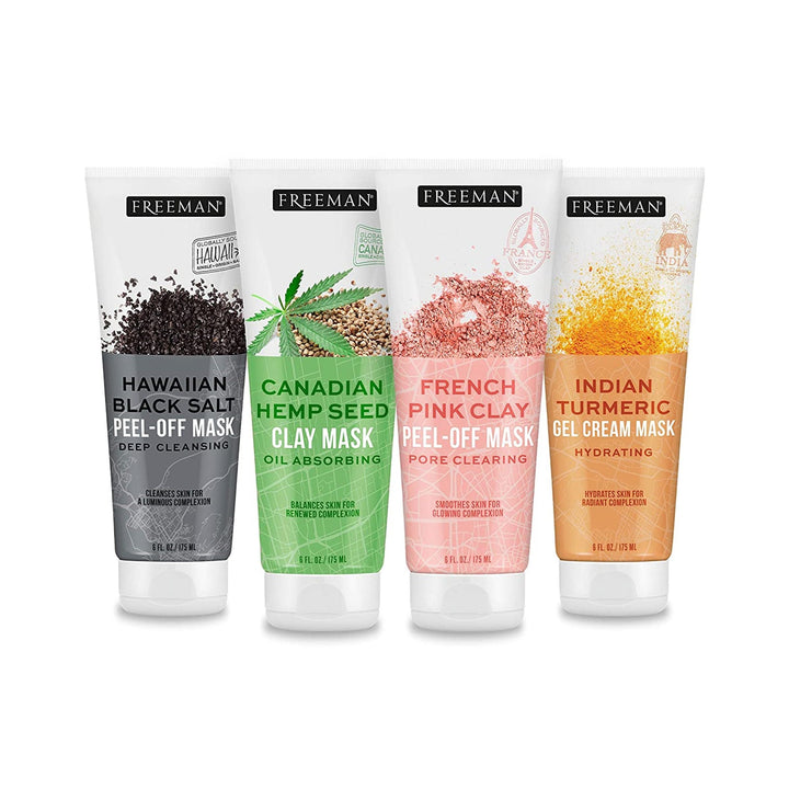 Freeman Beauty Exotic Blends Face Mask Variety Set with Clay, Peel-Off, Gel + Cream Facial Masks, Skin Care for Women, 4pk Tubes