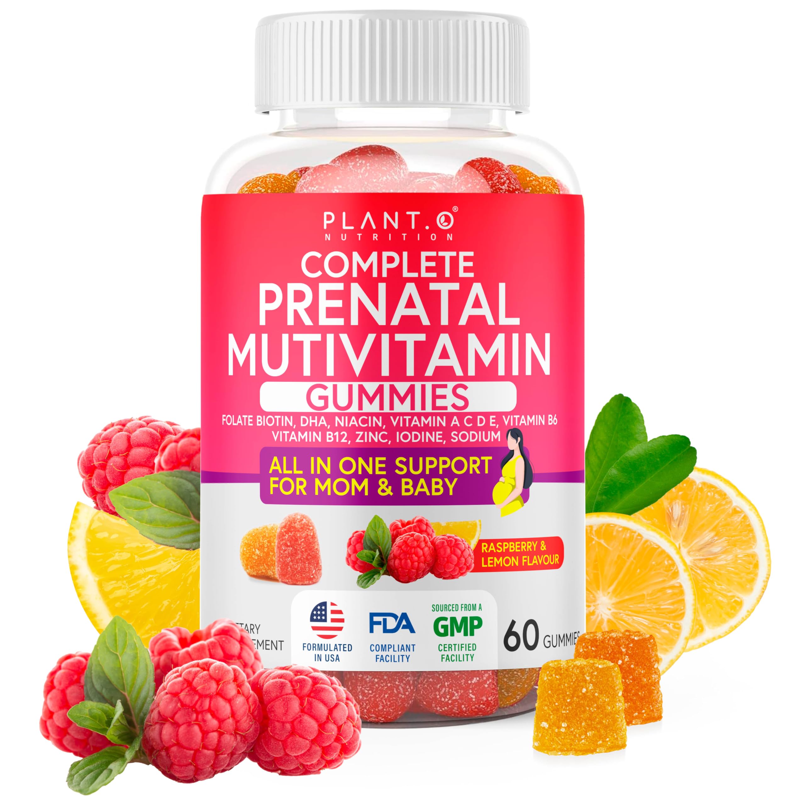 PLANT.O NUTRITION Prenatal Gummies for Women with DHA, Folate, Vitamin B C D | Delicious Multivitamin Blend for Fetal and Neural Support, Bones, Energy & Immunity During Pregnancy