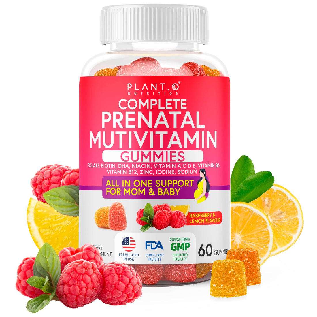 PLANT.O NUTRITION Prenatal Gummies for Women with DHA, Folate, Vitamin B C D | Delicious Multivitamin Blend for Fetal and Neural Support, Bones, Energy & Immunity During Pregnancy