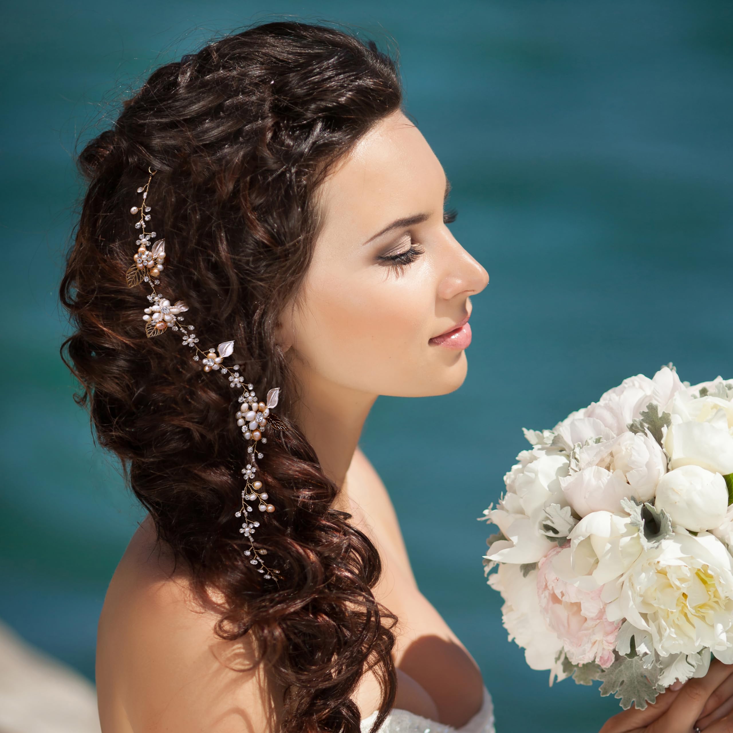 Ammei Bridal Crystal Headband with Freshwater Pearls Flower Design Wedding Hair Accessories