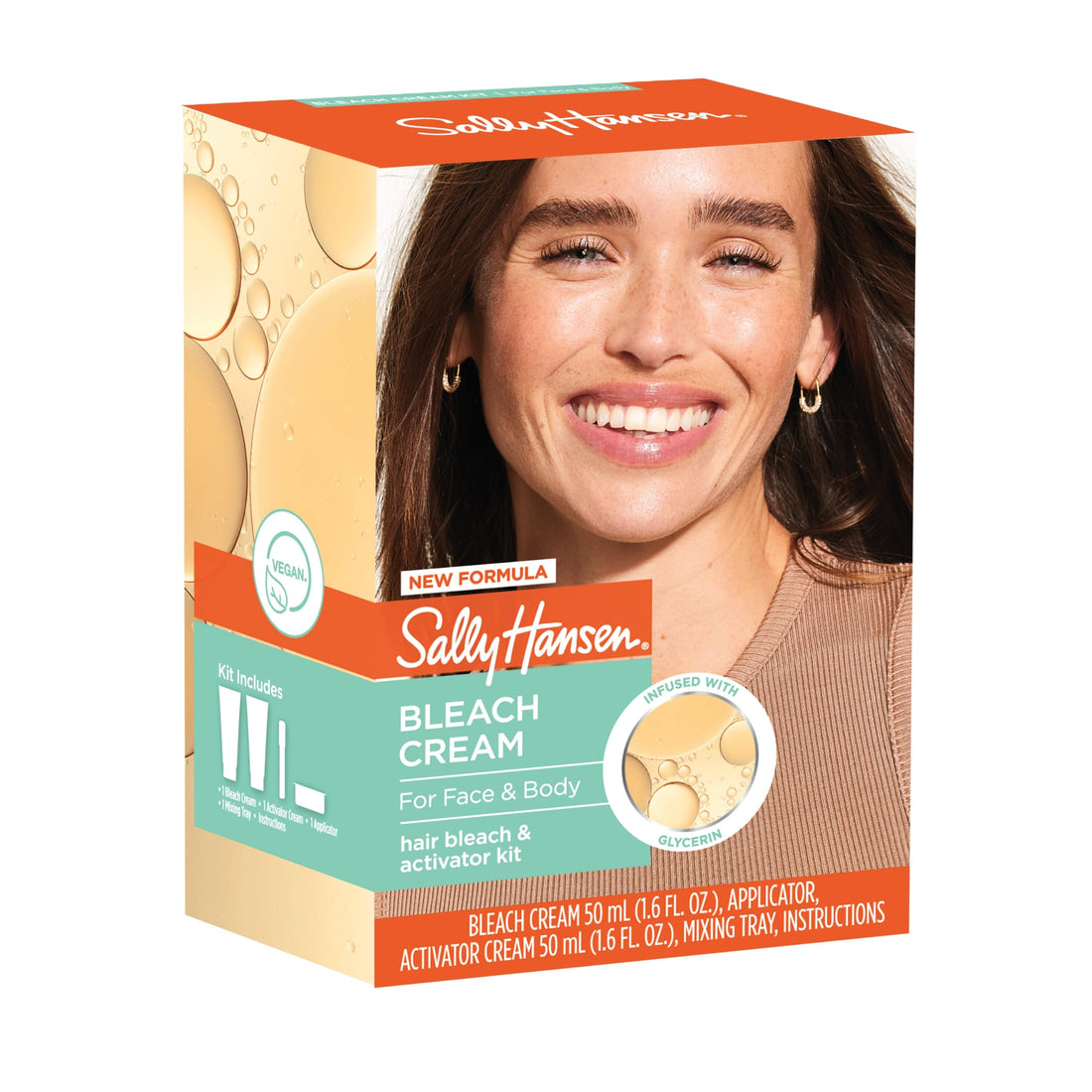 Sally Hansen Bleach Cream for Facial Hair & Body Hair, Vegan Formula, Enriched with Glycerin, All Skin Types, Pack of 2 (Package May Vary)