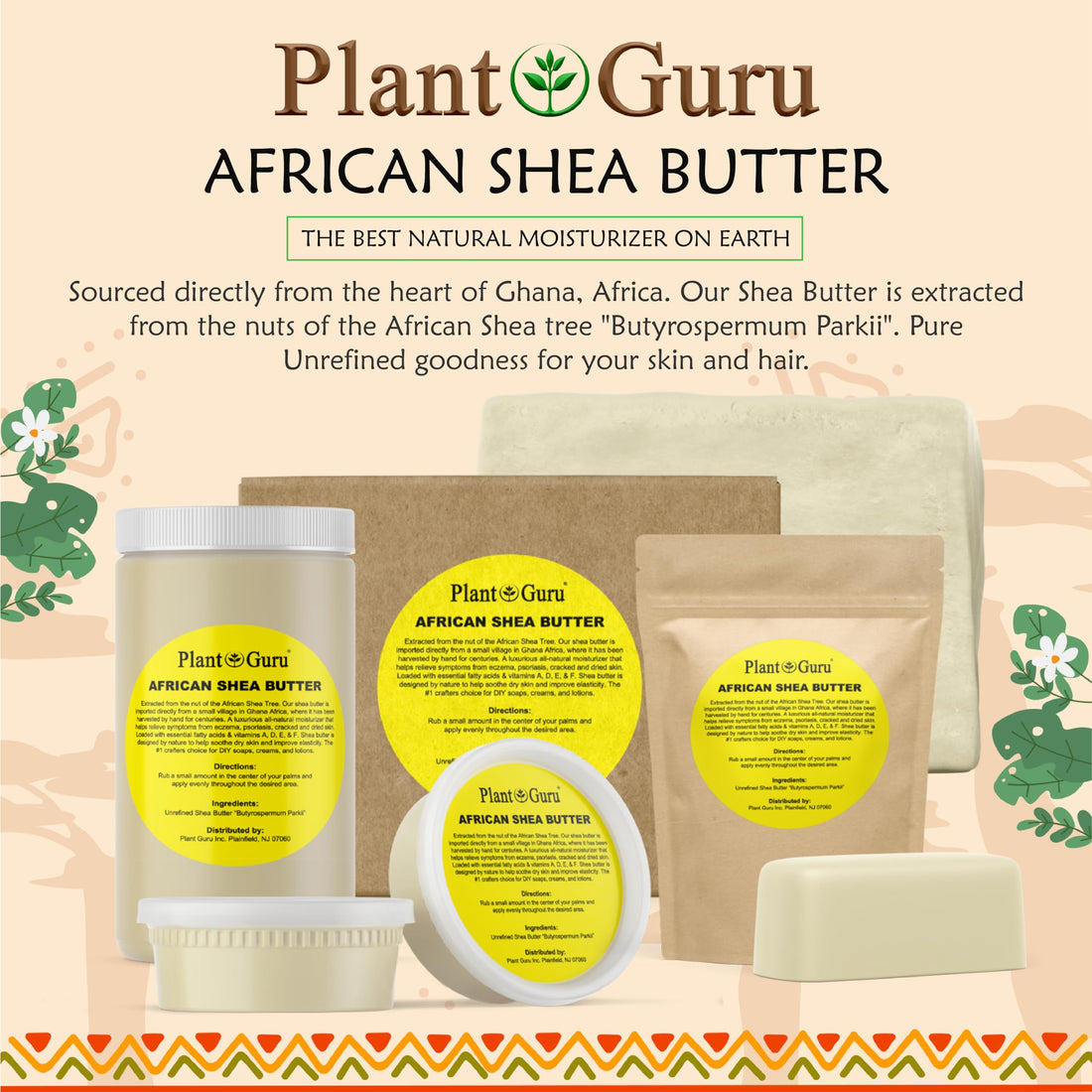 Raw African Shea Butter 2 lbs. Bar 100% Pure Natural Unrefined IVORY - Imported From Ghana - Ideal Moisturizer For Dry Skin, Body, Face And Hair Growth. Great For DIY Soap and Lip Balm Making.