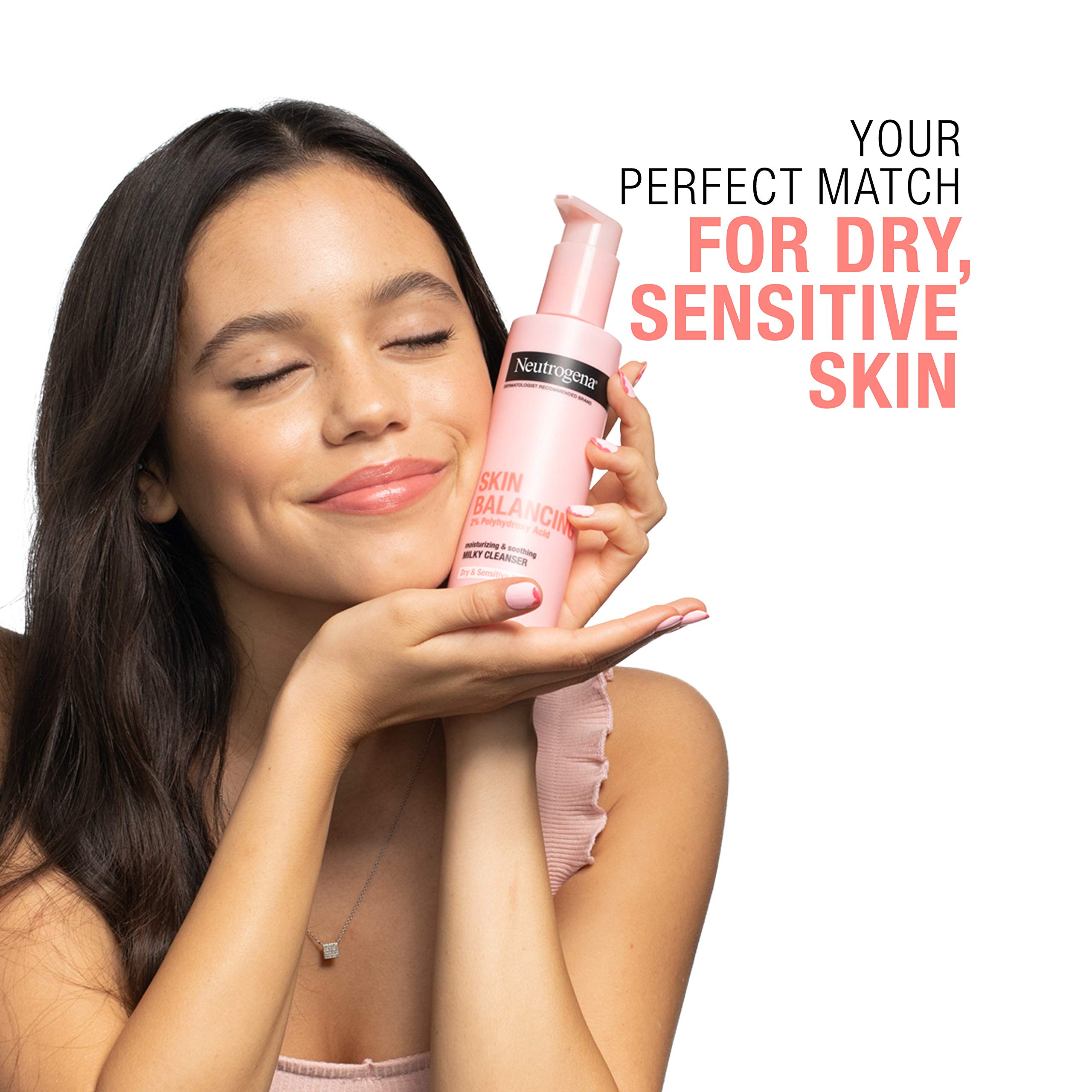 Neutrogena Skin Balancing Milky Cleanser with 2% Polyhydroxy Acid (PHA), Soothing & Moisturizing Face Wash for Dry & Sensitive Skin, Paraben-Free, Soap-Free, Sulfate-Free, 6.3 oz