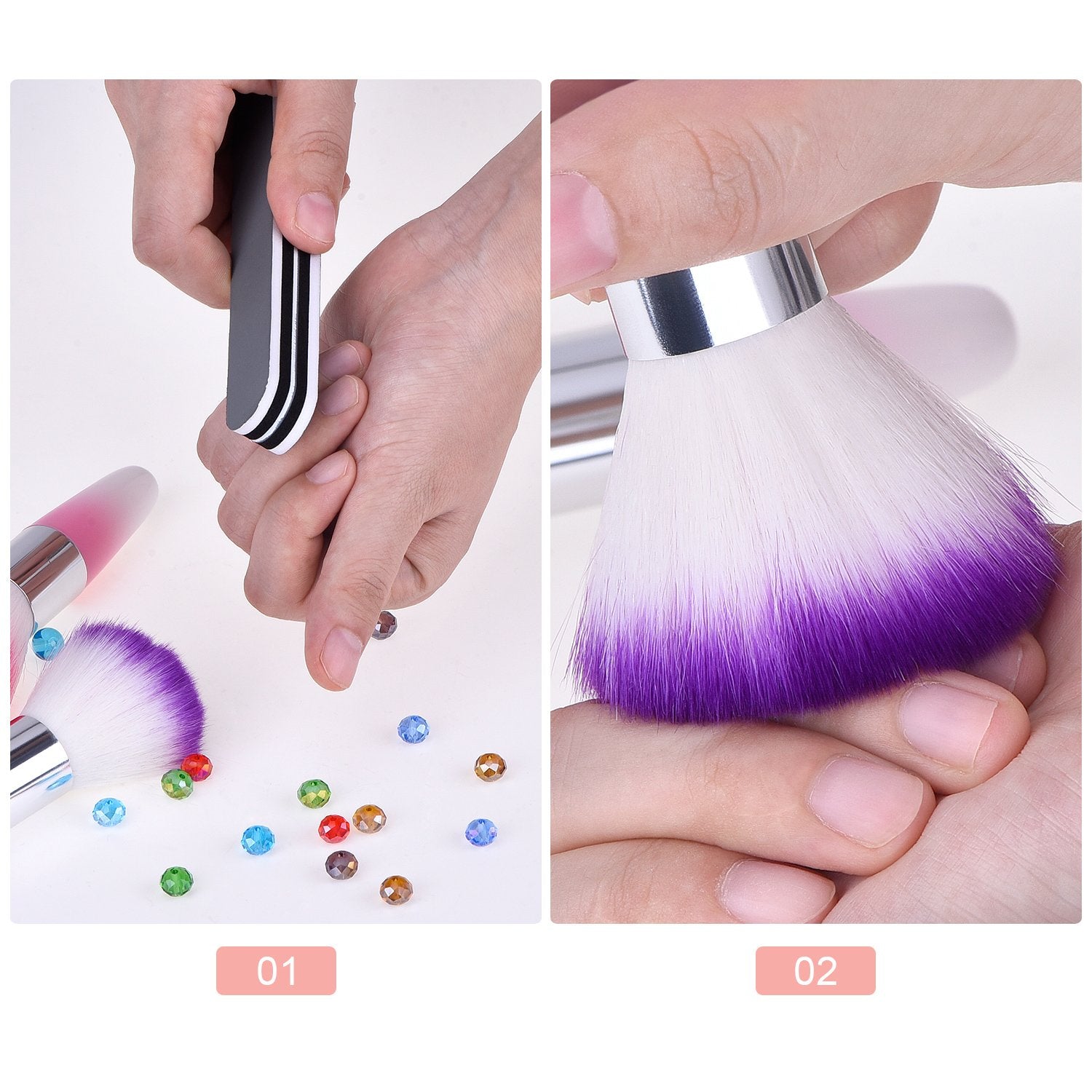 eBoot 2 Pieces Soft Nail Art Dust Remover Powder Brush Cleaner for Acrylic and Makeup Powder Blush Brushes