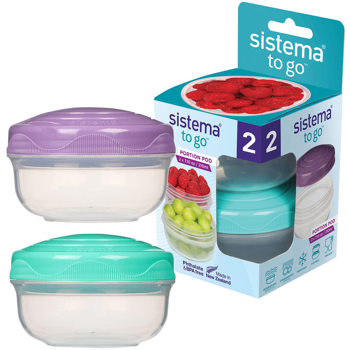 Sistema to GO PortionPod Food Storage Containers, Small Snack Pots, BPA - Free, Assorted Colours, 2 x 210 ml