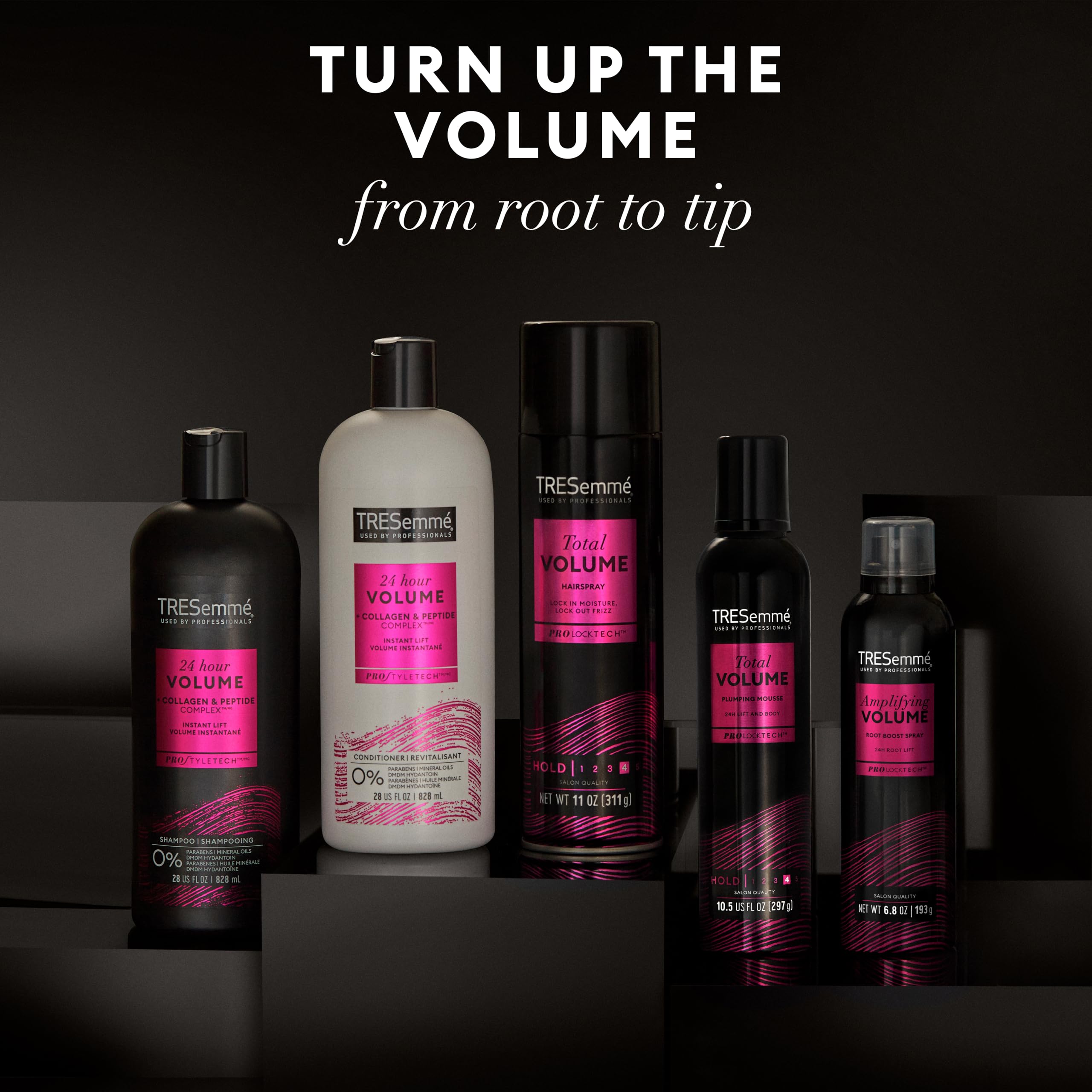 TRESemmé Shampoo, Conditioner, Hairspray, & Styler Volume Hair Kit Formulated with Pro Style Technology™ 4 Pack