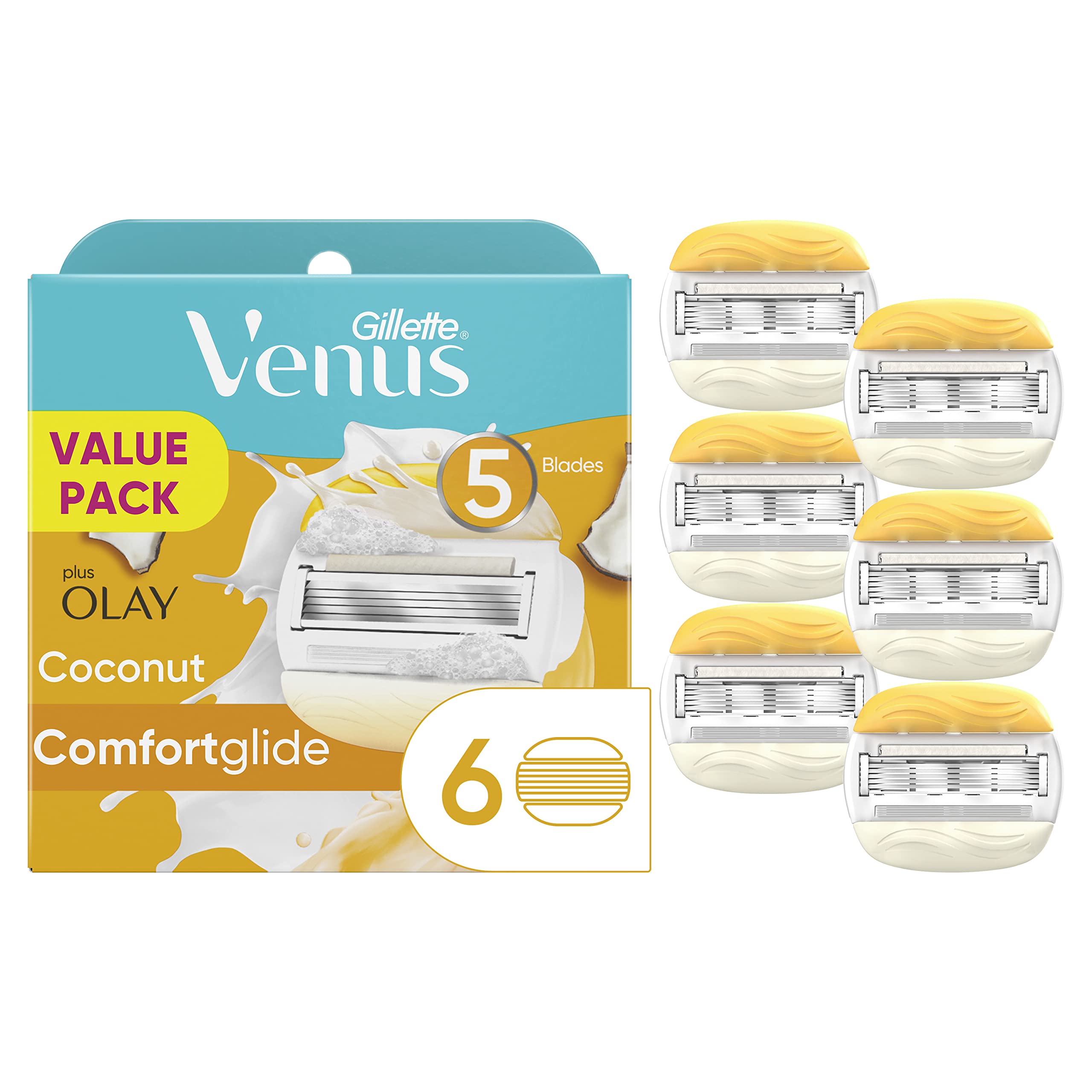 Gillette Venus & Olay Women's Razor Blade Refills, 6 Count (Product Size May Vary), Womens Razors / Blades