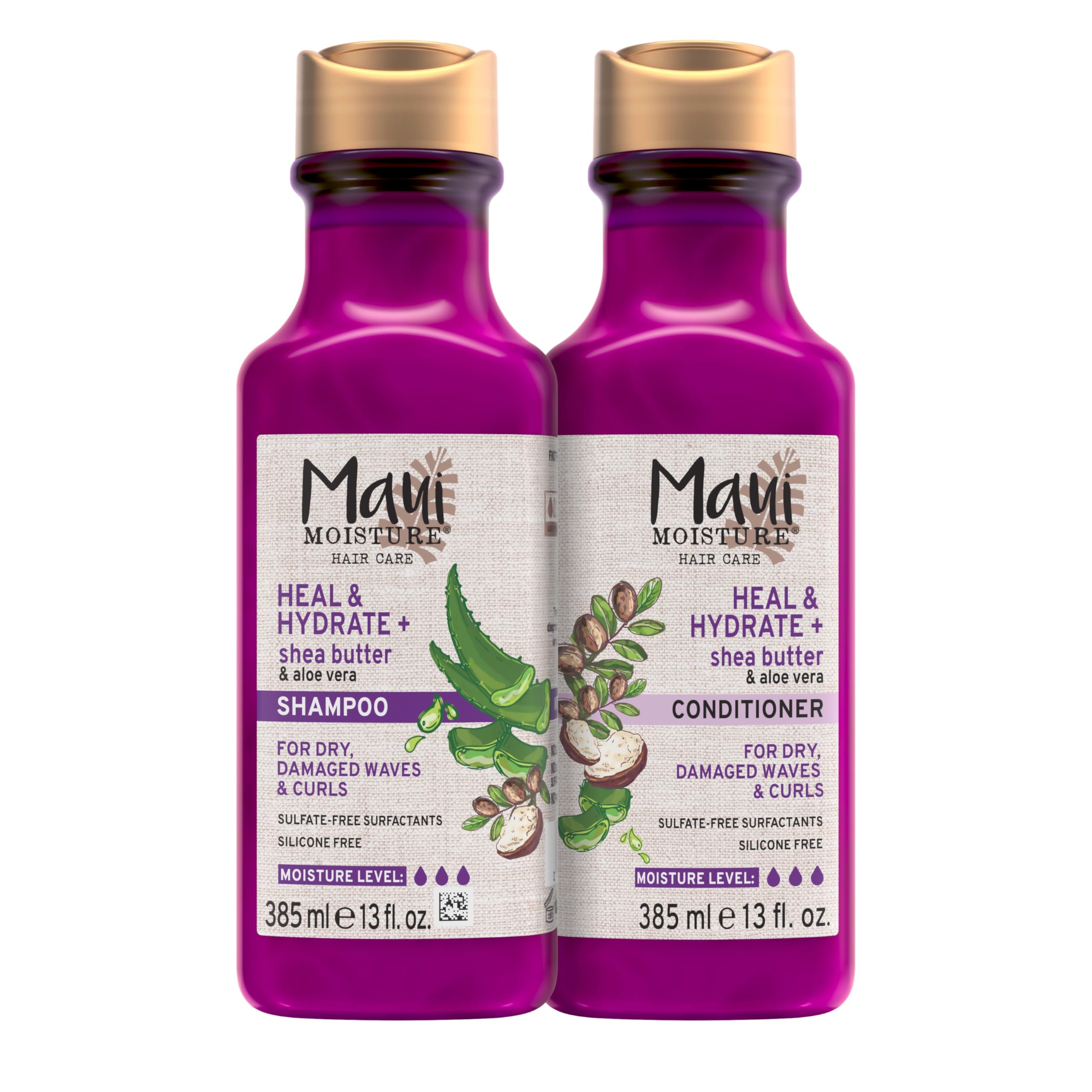 Maui Moisture Heal & Hydrate + Shea Butter Shampoo + Conditioner to Repair & Deeply Moisturize Tight Curly Hair with Coconut & Macademia Oils, Vegan, Silicone, Paraben & Sulfate-Free, 13 Fl Oz (Pack o