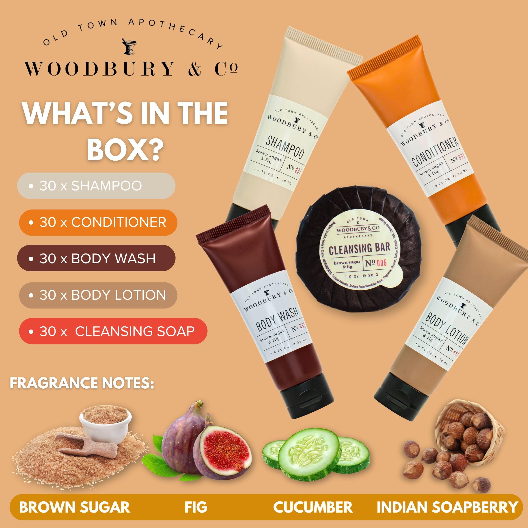 WOODBURY & CO Hotel Soap & Bulk Toiletries (150 PK, 1.7 oz each),Airbnb Essentials for Hosts & Guests Shampoo & Conditioner Supplies,Guest,Hotel Toiletries Bulk Set,Mini Travel Size Toiletries,Air BnB