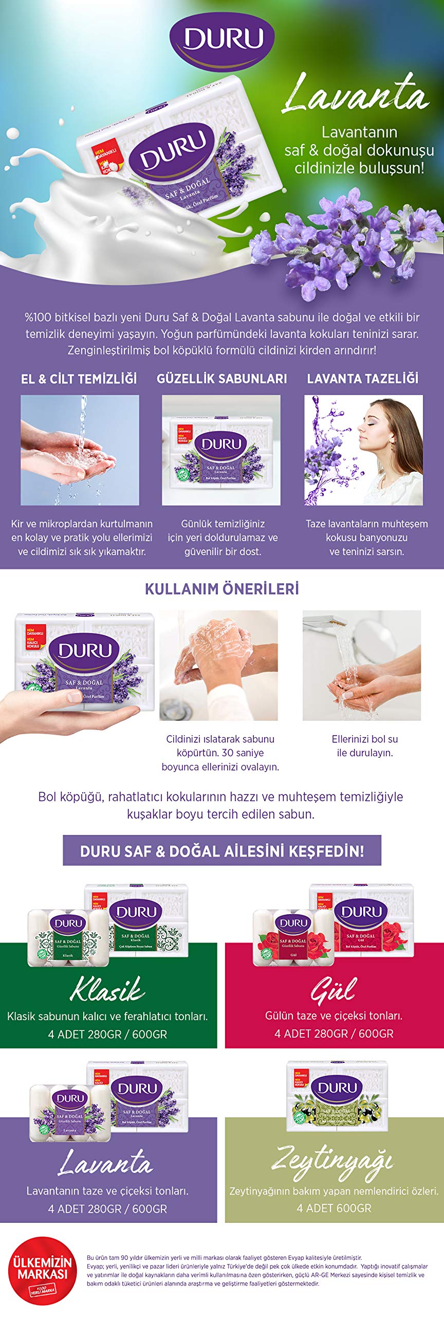 Duru Pure and Natural Bar Soap, Lavender, 24.69 Ounce