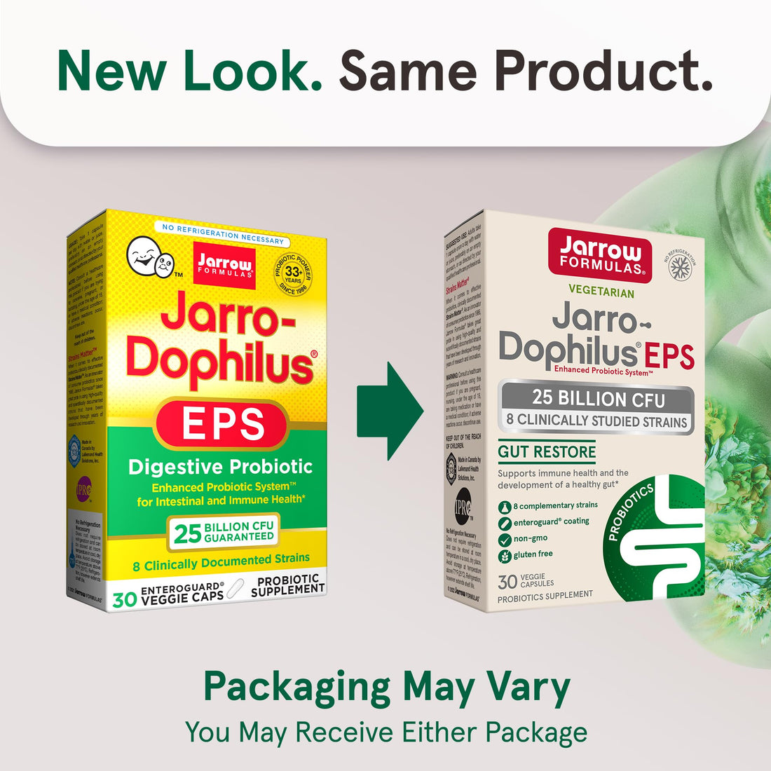 Jarrow Formulas Jarro-Dophilus EPS Gut Restore Probiotics 25 Billion CFU with 8 Clinically-Studied Strains, Dietary Supplement for Intestinal and Immune Support, 30 Veggie Capsules, 30 Day Supply