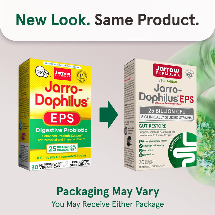 Jarrow Formulas Jarro-Dophilus EPS Gut Restore Probiotics 25 Billion CFU with 8 Clinically-Studied Strains, Dietary Supplement for Intestinal and Immune Support, 30 Veggie Capsules, 30 Day Supply