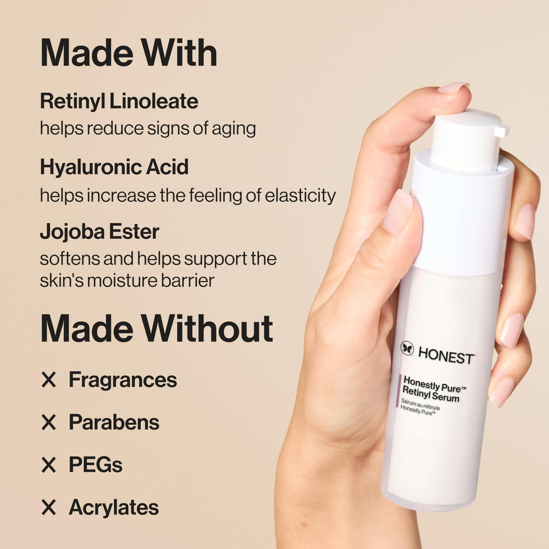 Honest Beauty Honestly Pure Nightly Retinyl Serum | Moisturizes, Exfoliates, + Reduces Fine Lines | Gentle for Sensitive Skin, Fragrance Free, Vegan | 1 fl oz