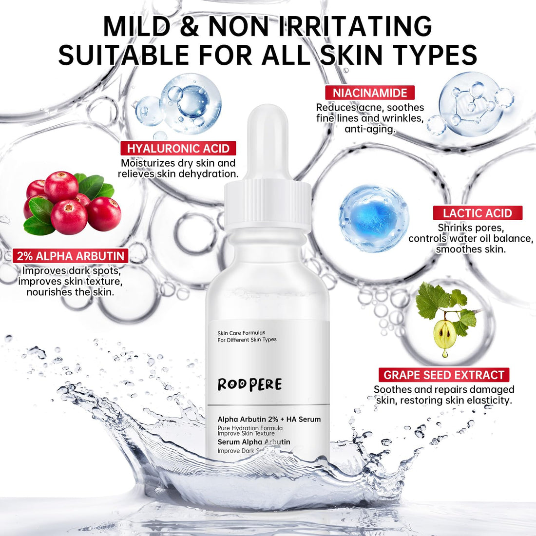 Alpha Arbutin 2% Serum For Dark Spots, Alpha Arbutin 2 Ha Serum For Acne, Fine Lines, 30 ML Hyaluronic Acid Serum With Niacinamide For Face, Shrink Pores, Anti Aging.