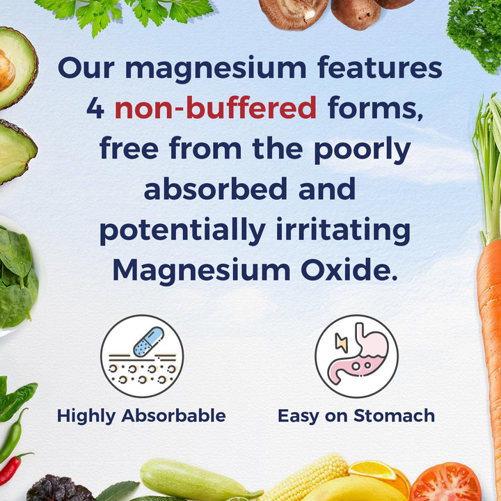 Vitalitown Magnesium Complex Supplement 500mg - Maximized Absorption Chelated Magnesium Glycinate, Malate, Taurate & Citrate - Vegan Non-GMO Magnesium 120 Capsules for Sleep, Muscle, Energy & Heart