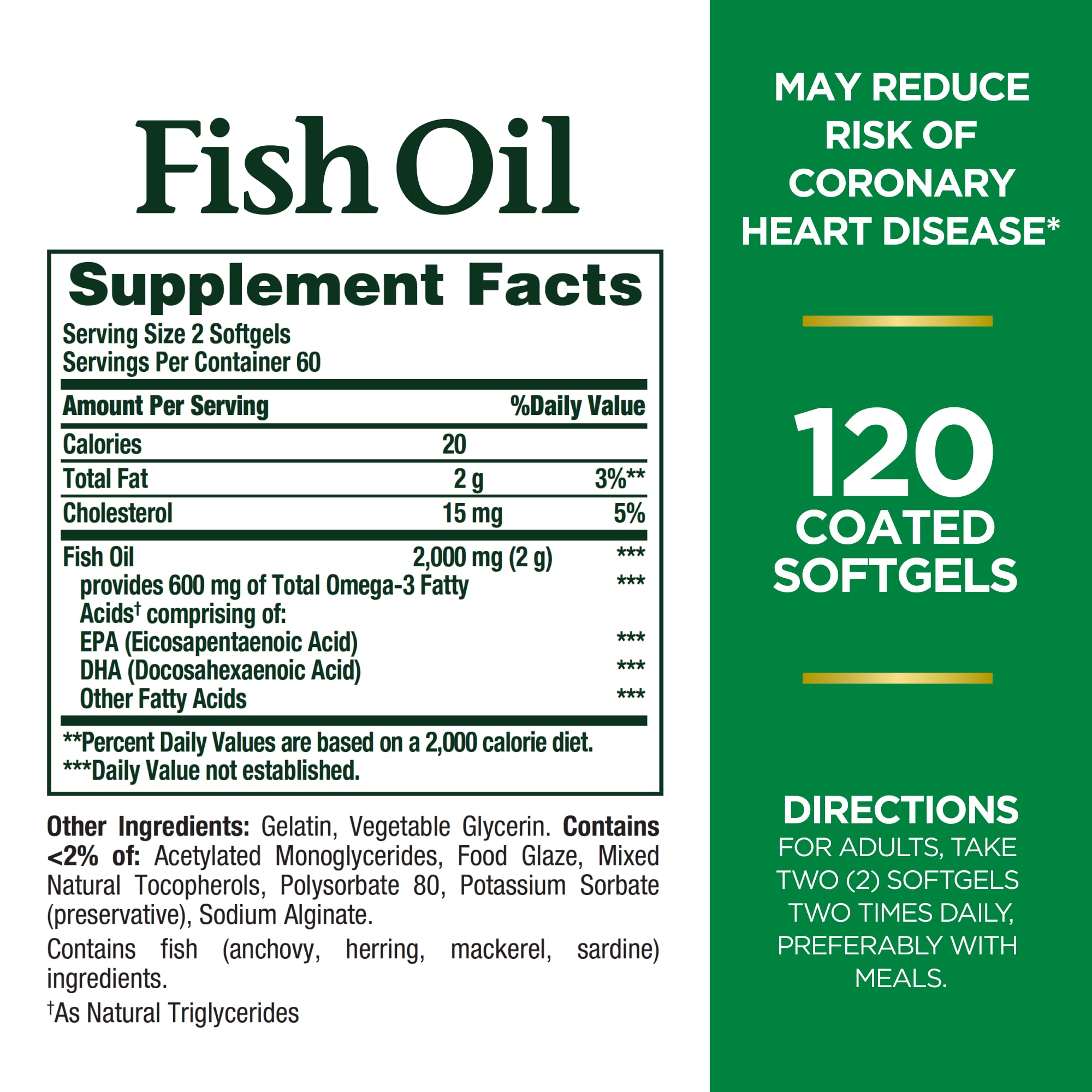 Nature's Bounty Fish Oil, 1000mg, 300mg of Omega-3, 120 Odorless Softgels (Packaging May Vary)