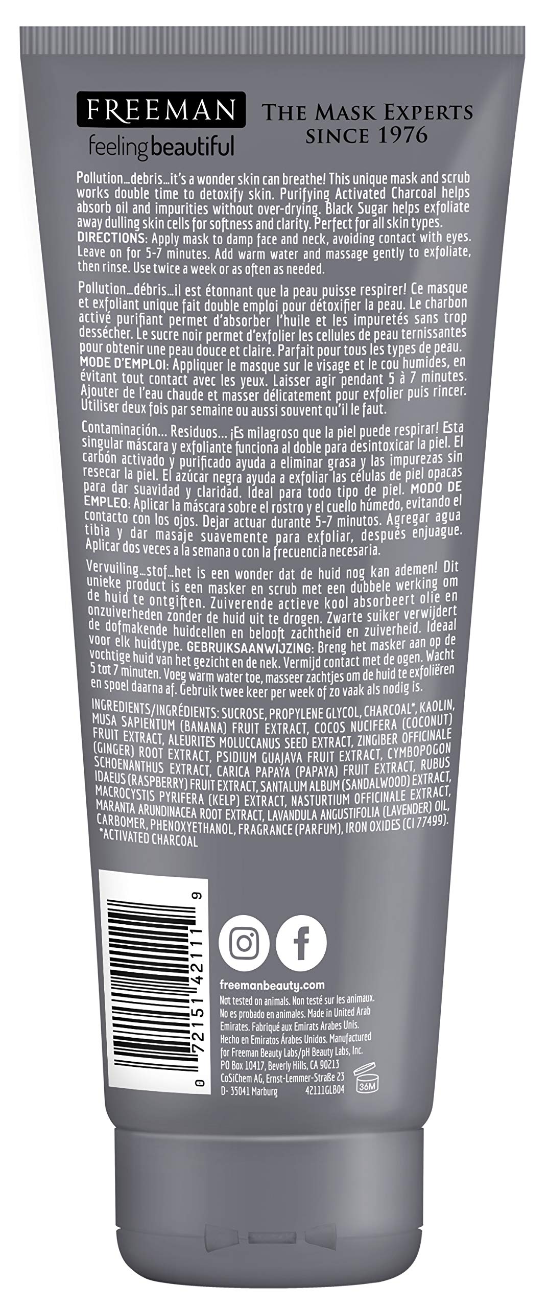 Freeman Exfoliating Gel Mask + Scrub - Charcoal + Black Sugar 175 ml