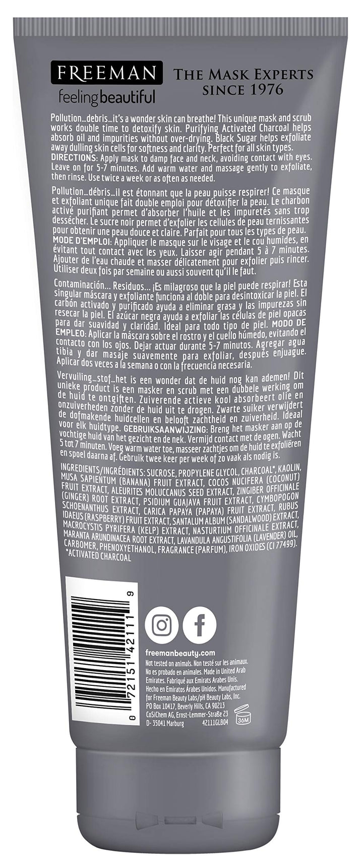 Freeman Exfoliating Gel Mask + Scrub - Charcoal + Black Sugar 175 ml