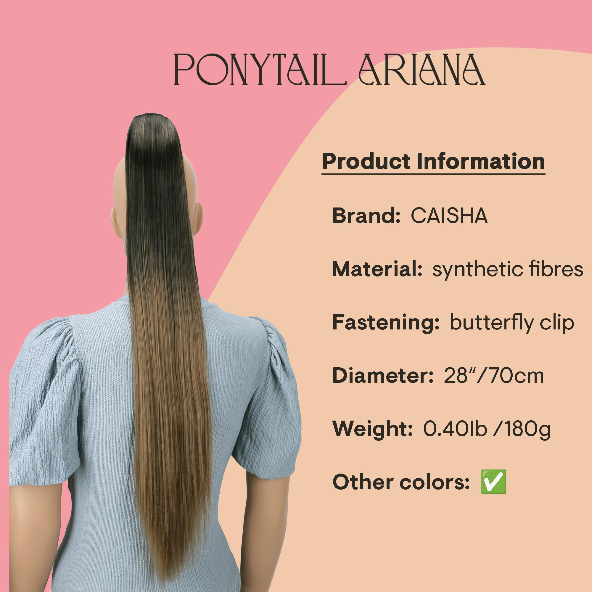 27 (70cm) Ombré black brown # 1BT27 H115 : PRETTYSHOP 27 Hairpiece Ponytail Ombré Two-Tone Clip on Extension Long hair smooth Heat-Resisting H115