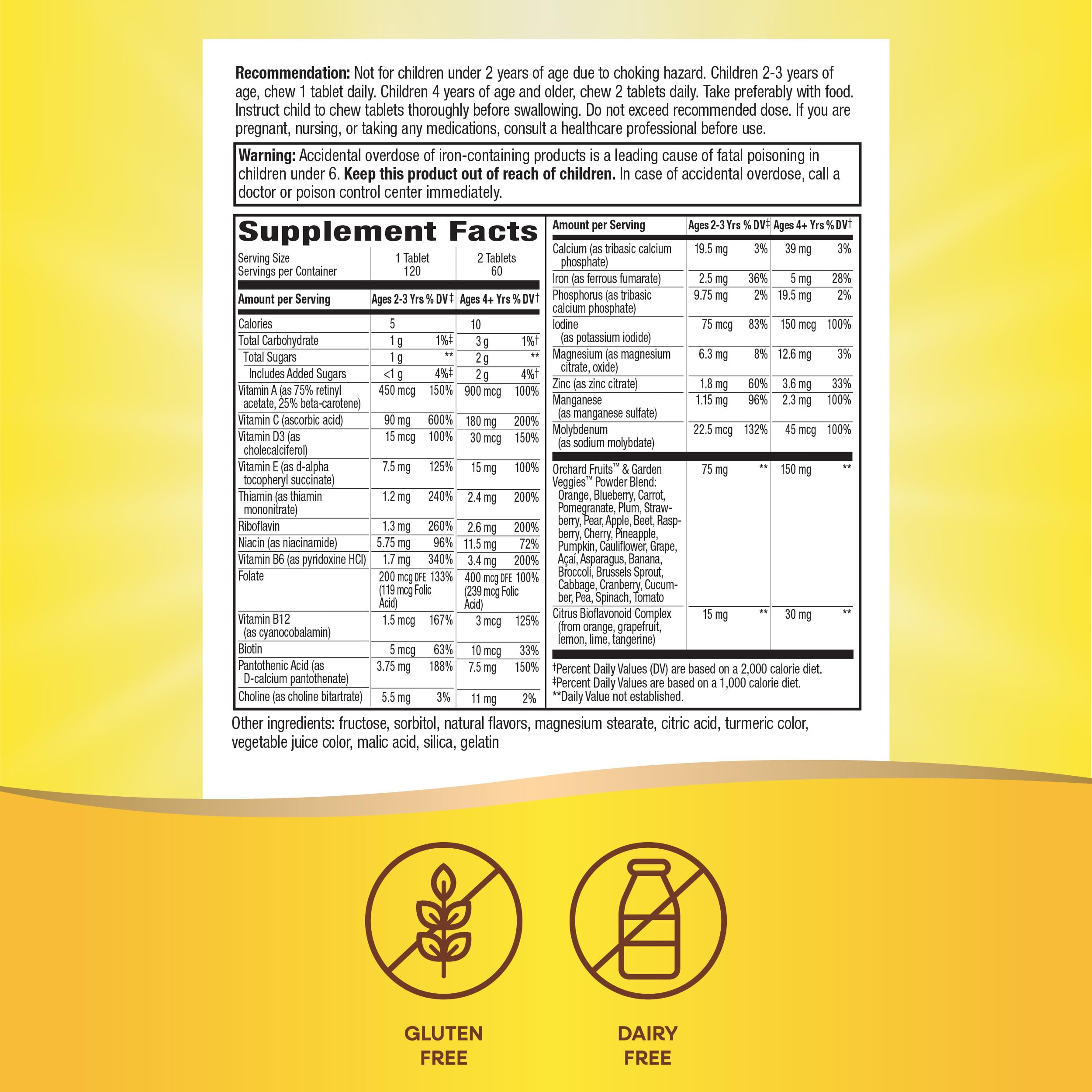 Nature's Way Alive! Children's Daily Chewable Multivitamin, Supports Bone, Eye, and Immune Health*, Orange & Berry Fruit Flavored, Gluten Free, 120 Chewable Tablets (Packaging May Vary)