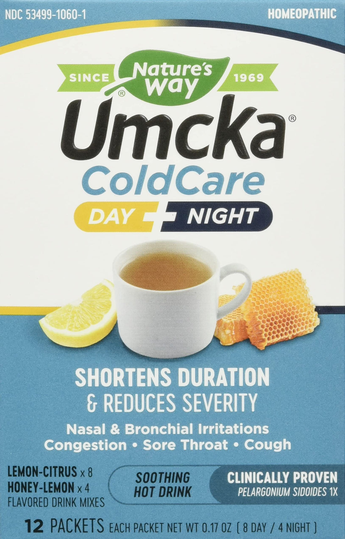 Nature's Way Nature's Way Umcka Coldcare Day + Night, Soothing Hot Drink Mixes, Lemon & Honey Flavors, 12 Packets, Lemon-Citrus & Honey-Lemon Flavored, 12 Count (Pack of 12)