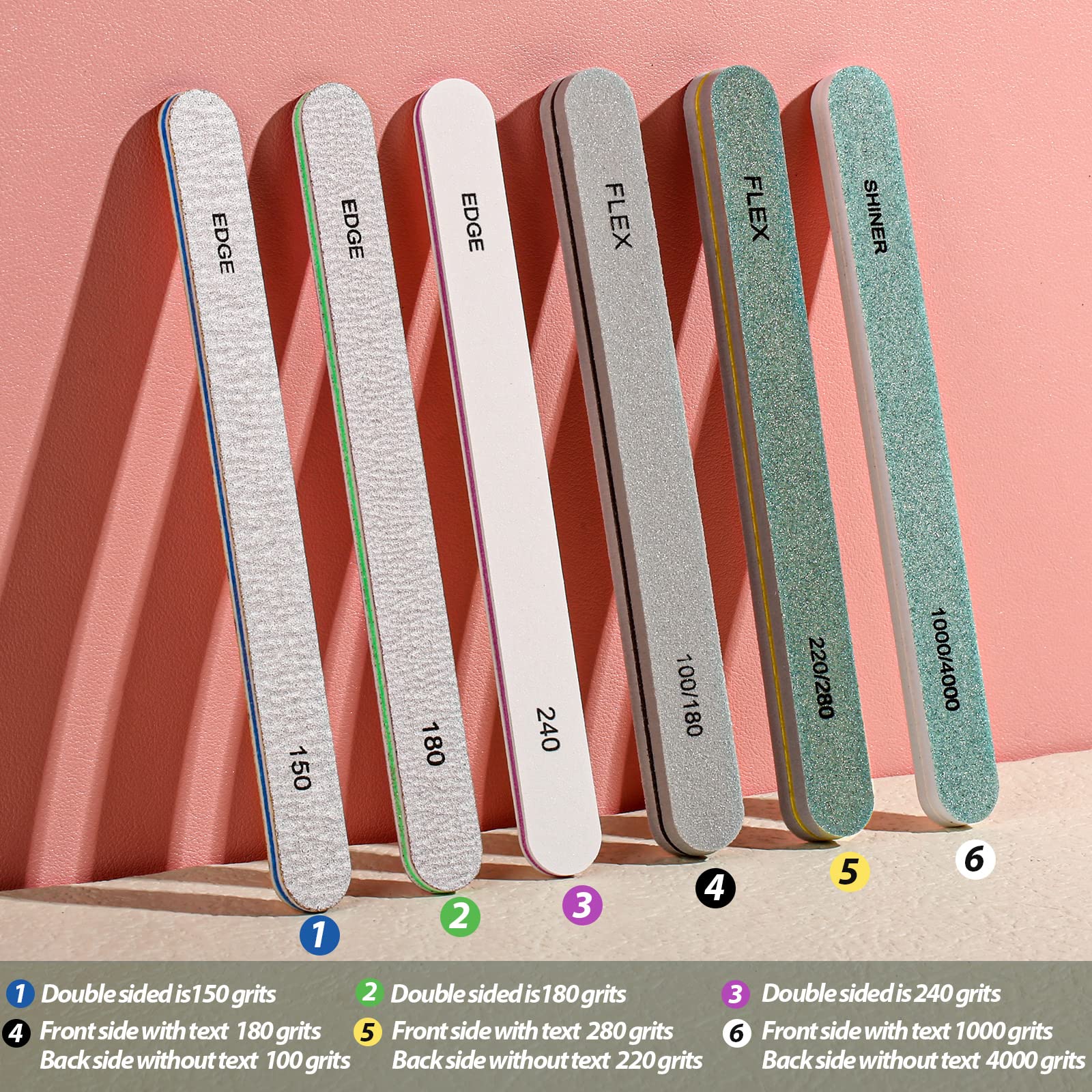 Teenitor Nail File Buffer, Nail Files for Natural Nails and Acrylic Nails, Manicure Buffer Block, Different Grits, Straight