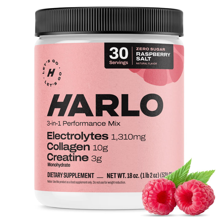 Harlo - Raspberry Salt Electrolyte Drink Mix with Bovine Collagen & Creatine- Creatine Monohydrate Powder - Energy Drink Powder - Pre Workout Powder - Sugar Free Energy Drinks - Post Workout Recovery