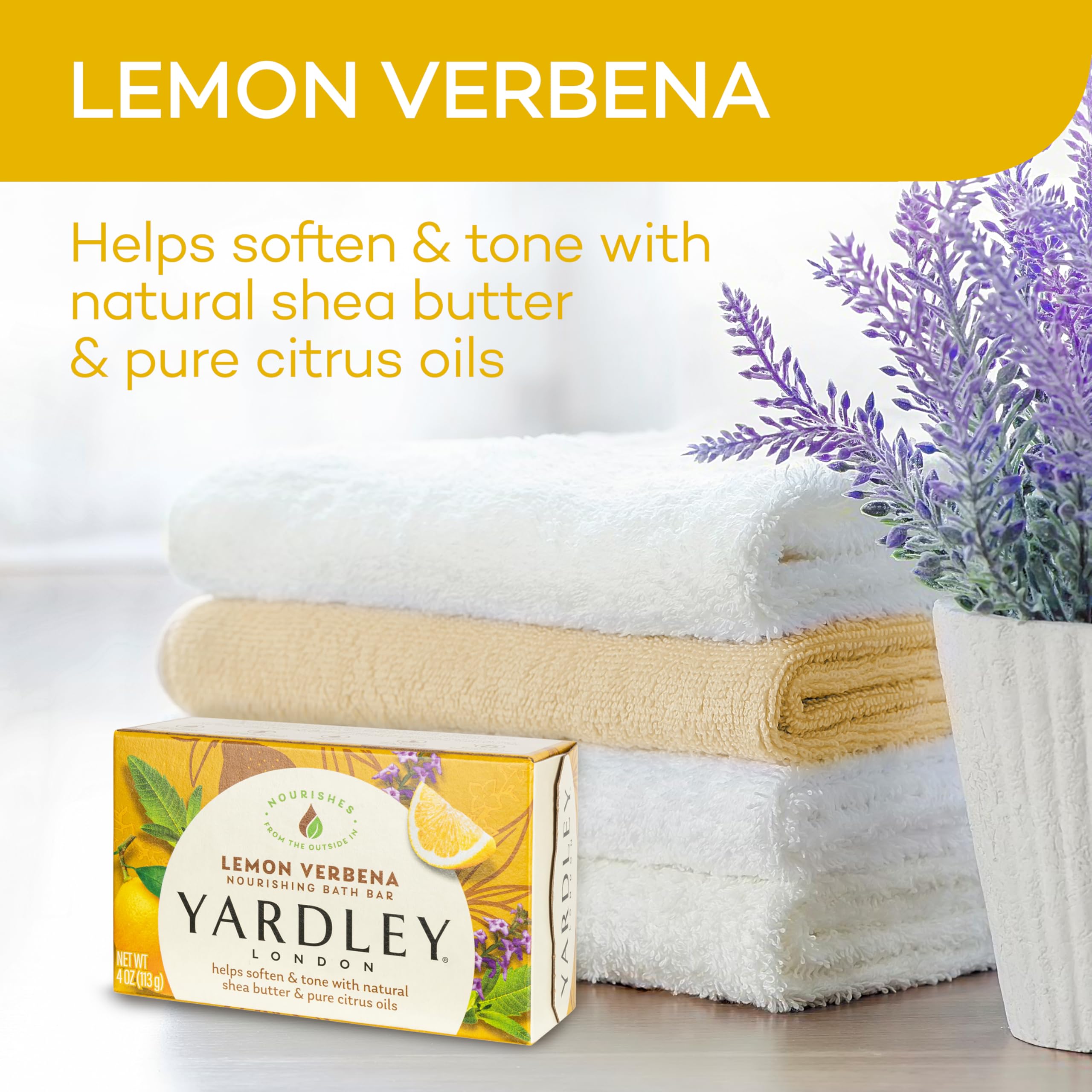 Yardley London Lemon Verbena Naturally Moisturizing Bath Bar, 4 ounce