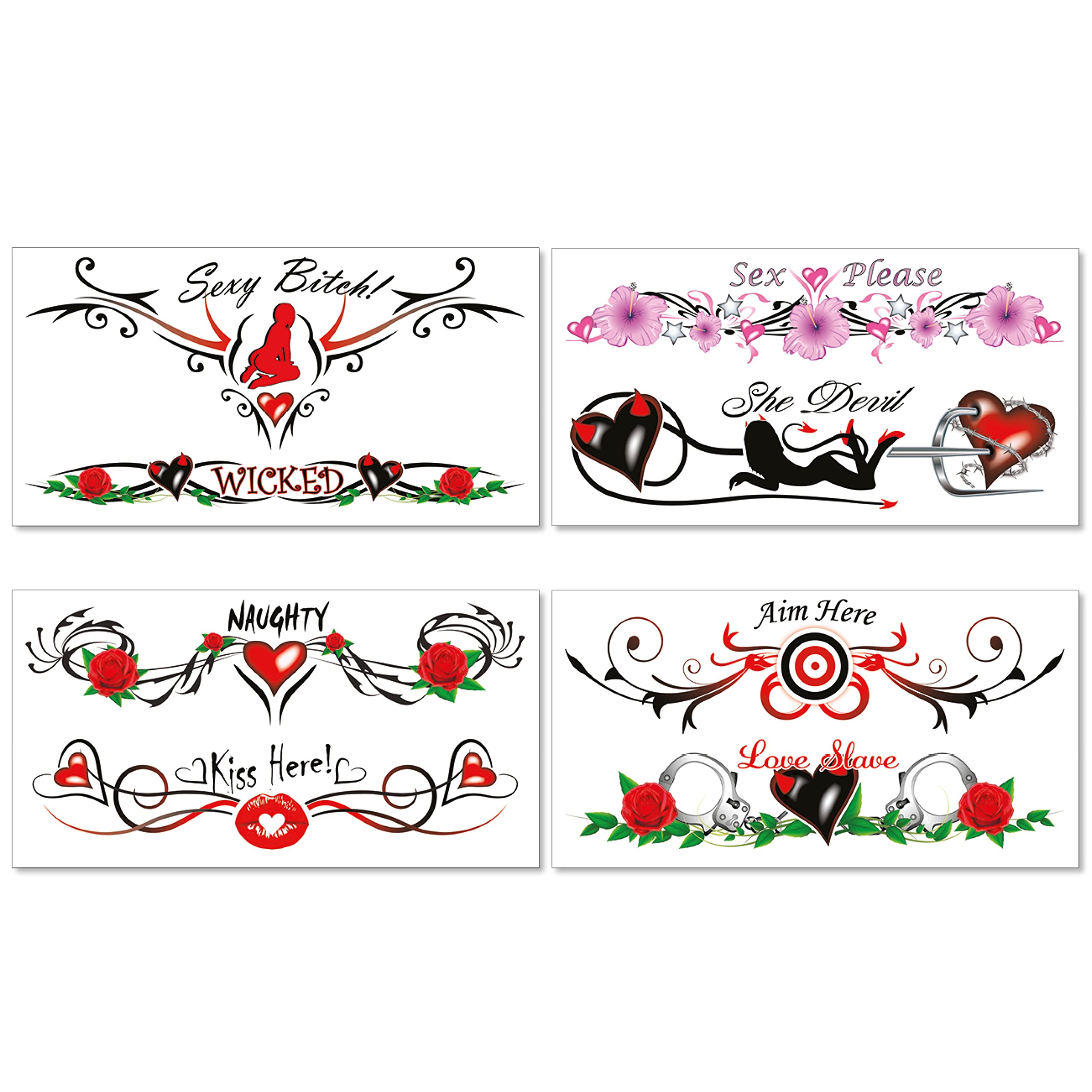 8 Extra Large Kinky Sexy Temporary Tattoos for Women Ladies - Adult Fun for Lower Back Legs Arms Stomach