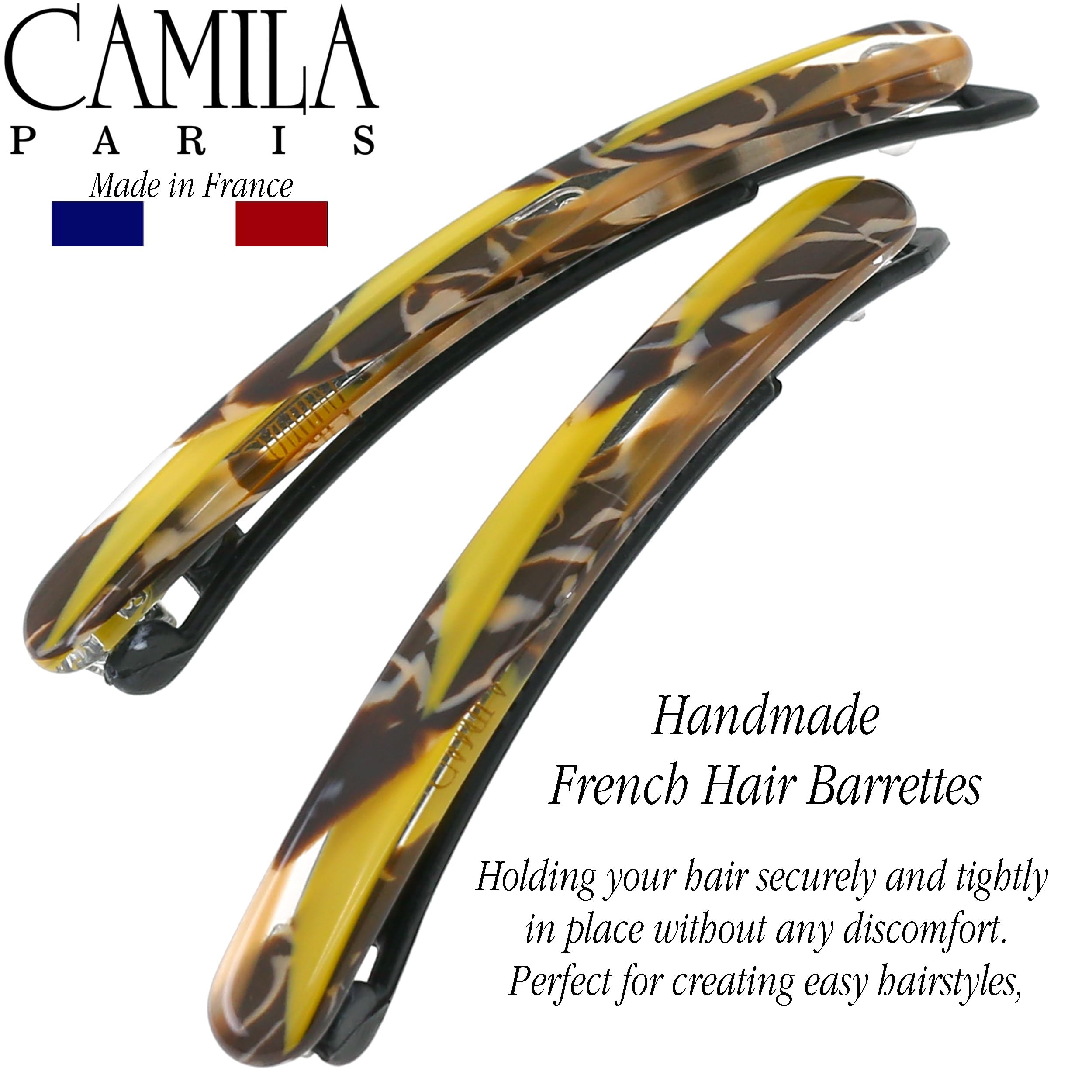 Camila Paris CP3374 French Hair Slides Clips for Women, Handmade, Girls Side Slide-in Barrette Clip, Hair Accessories for Women. Strong Hold No Slip Grip Fashion Durable and Styling, Made in France
