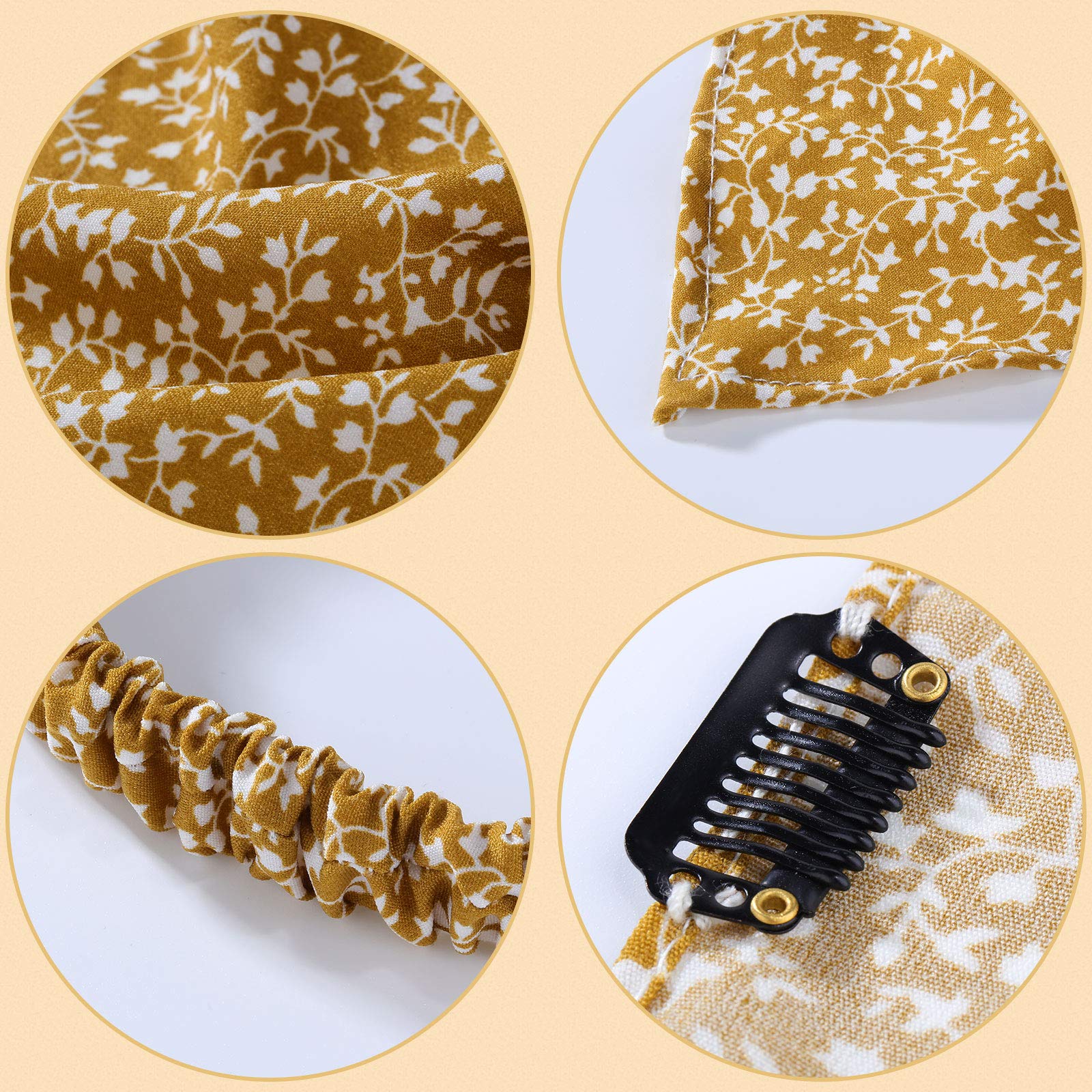 Syhood 6 Pcs Floral Elastic Hair Bandanas Boho Scarf Headband Chiffon Head Kerchief Turban with Hair Clips for Women(Boho Floral Patterns)