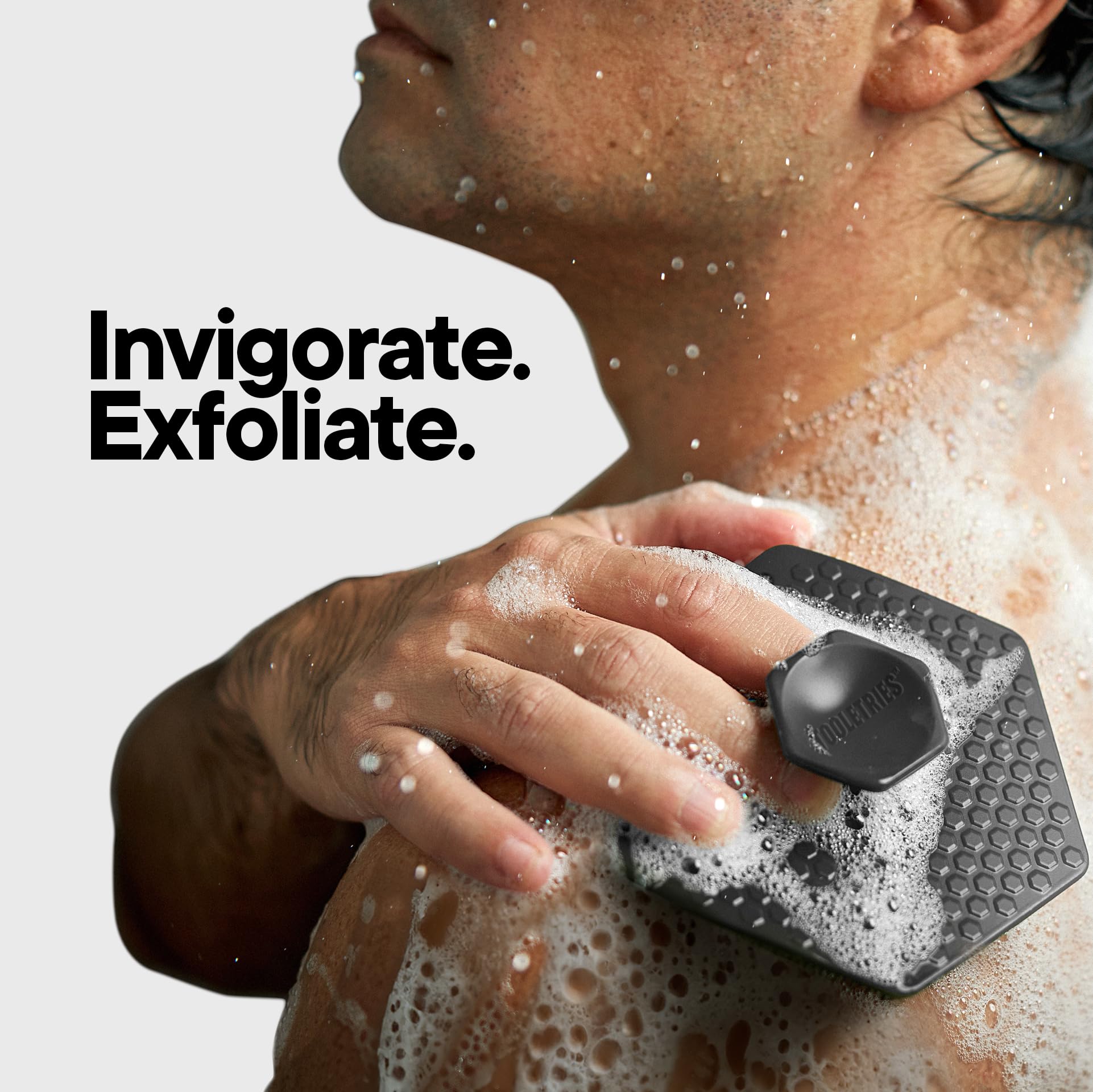 TOOLETRIES Body Scrubber 2.0 & Shower Hook - Silicone Scrubber for Cleaning and Exfoliating with Storage Hook - Extra Long Bristles with Ergonomic Handle, Long-Lasting & Easy to Clean