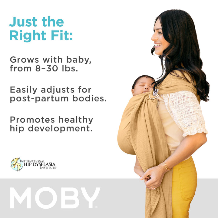 Moby Baby Wrap Carrier Ring Sling for Newborns to Toddlers, Hands-Free, Versatile Support for Moms & Dads, Breathable & Lightweight, Supports Children 8-30 lbs (Saffron)