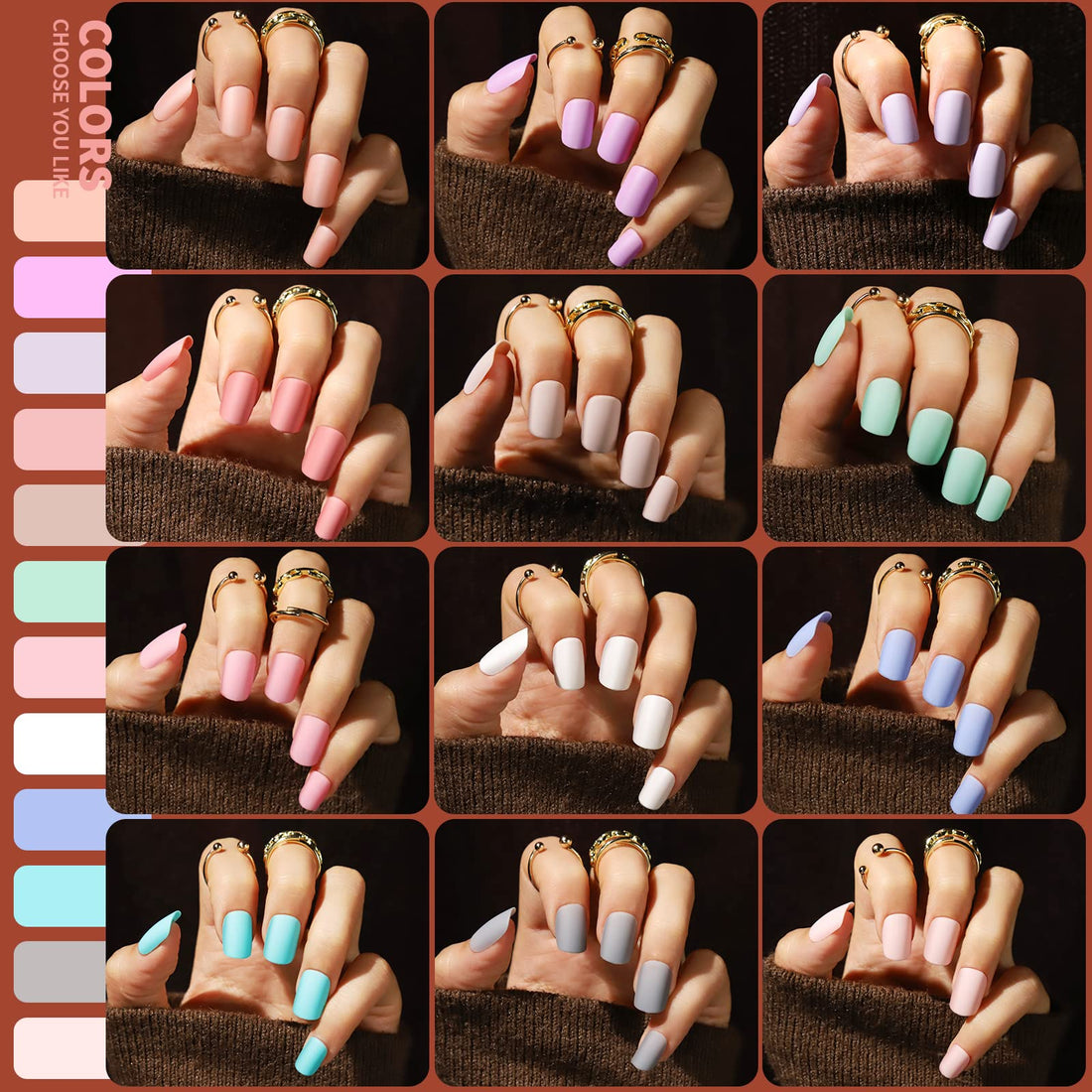 Teenitor Press on Nails Short,576pcs Matte Square Short Fake Nails with Nail Glue, Glue on Nails,24 Colors