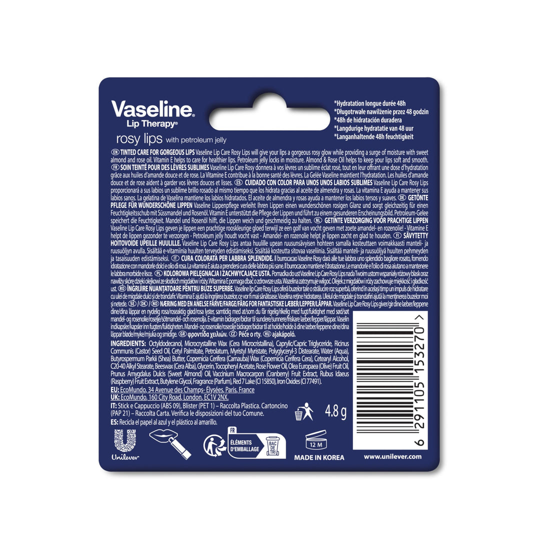 Vaseline Lip Therapy Stick, Rosy Lips | Petroleum Jelly Vaseline Lip Balms | 4.8g x 2