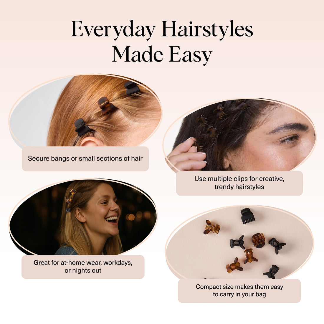 Kitsch Mini Claw Clips for Women - Stylish Small Hair Clips for Kids | Stays In Place Without Pulling or Snagging | Durable Plastic & Sturdy For Everyday Styling - Tortoise & Black, 16 Pcs