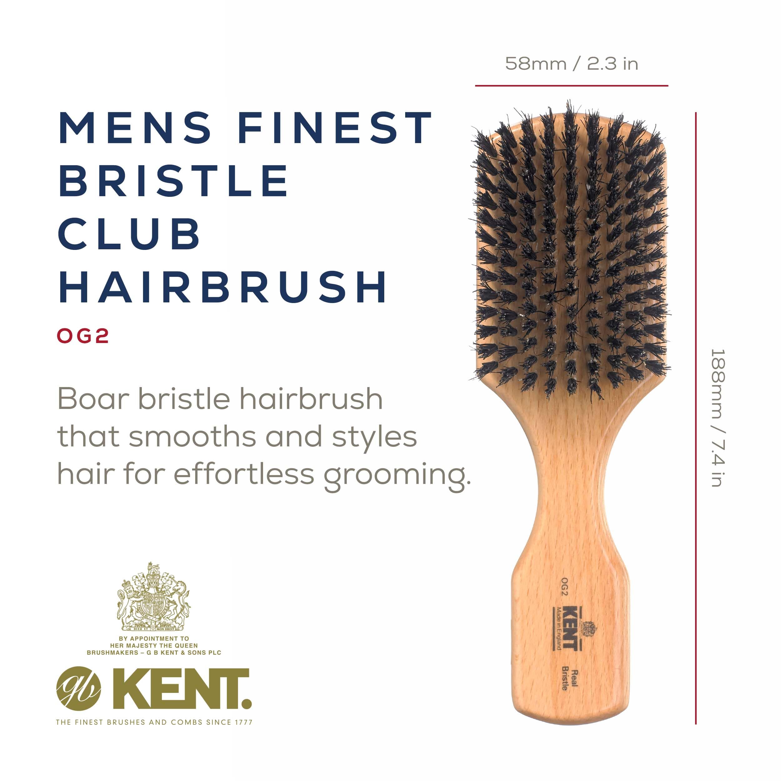 Kent Brushes Club Beech Wood Hairbrush, OG2, 6 Ounce