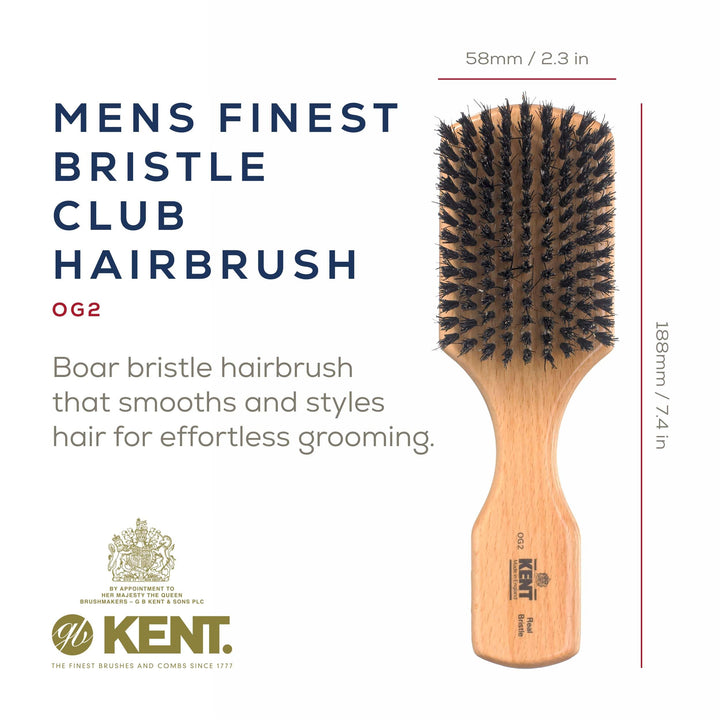 Kent Brushes Club Beech Wood Hairbrush, OG2, 6 Ounce
