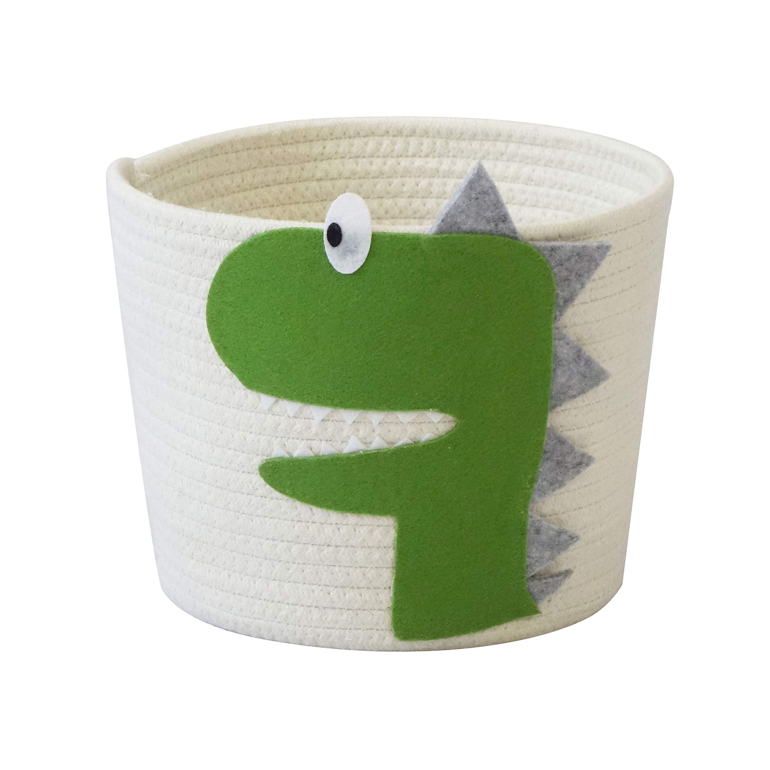 T&T Homewares Small Cotton Rope Basket with Cute Green Dinosaur for Baby Diaper Organizer, Woodland Nursery Storage, Kids Room Organizer, Baby Laundry Baskets, Cat Dog Toy Basket
