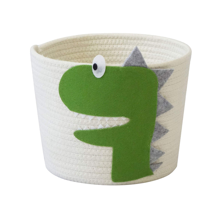 T&T Homewares Small Cotton Rope Basket with Cute Green Dinosaur for Baby Diaper Organizer, Woodland Nursery Storage, Kids Room Organizer, Baby Laundry Baskets, Cat Dog Toy Basket