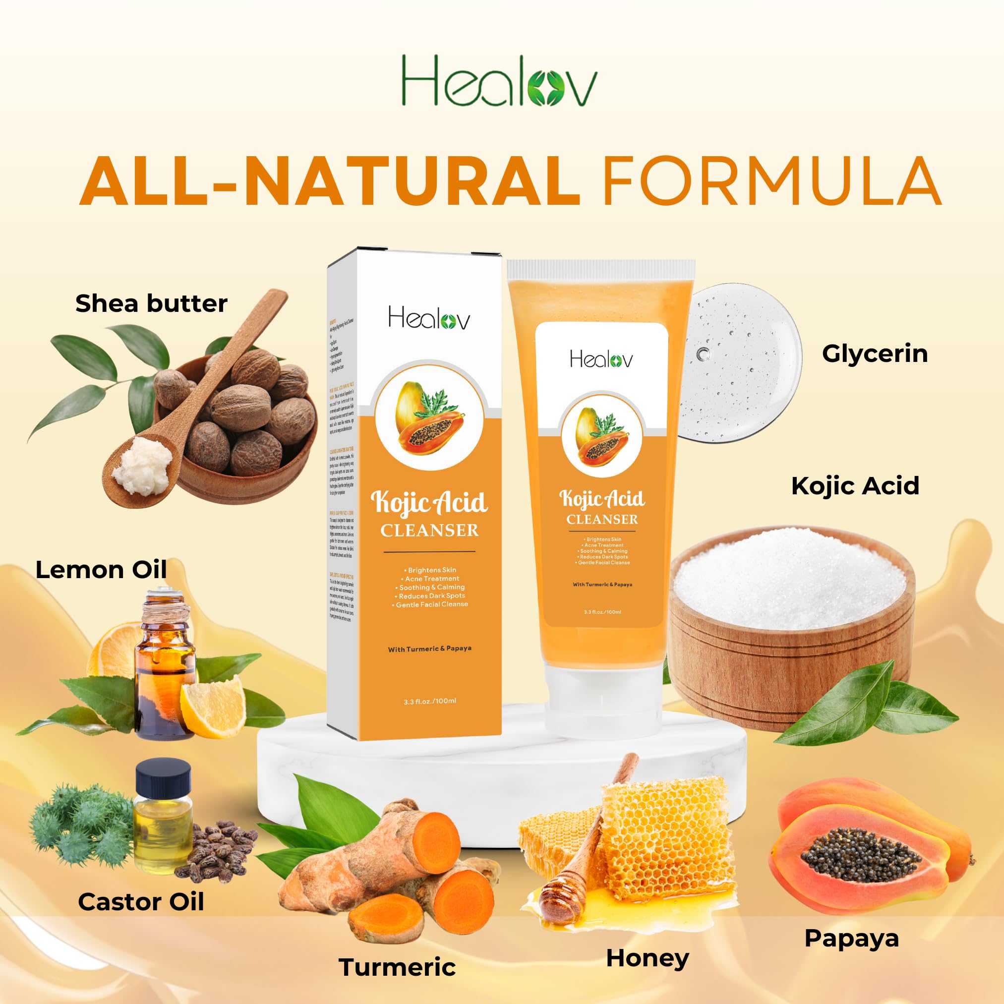 Kojic Acid Soap – Skin Brightening Kojic Papaya Face & Body Wash for Hyperpigmentation – Dark Spot Soap Reduces Acne, Scars, and Enhances Skin Tone – Turmeric Facial Cleanser for Brighter Glowing Skin