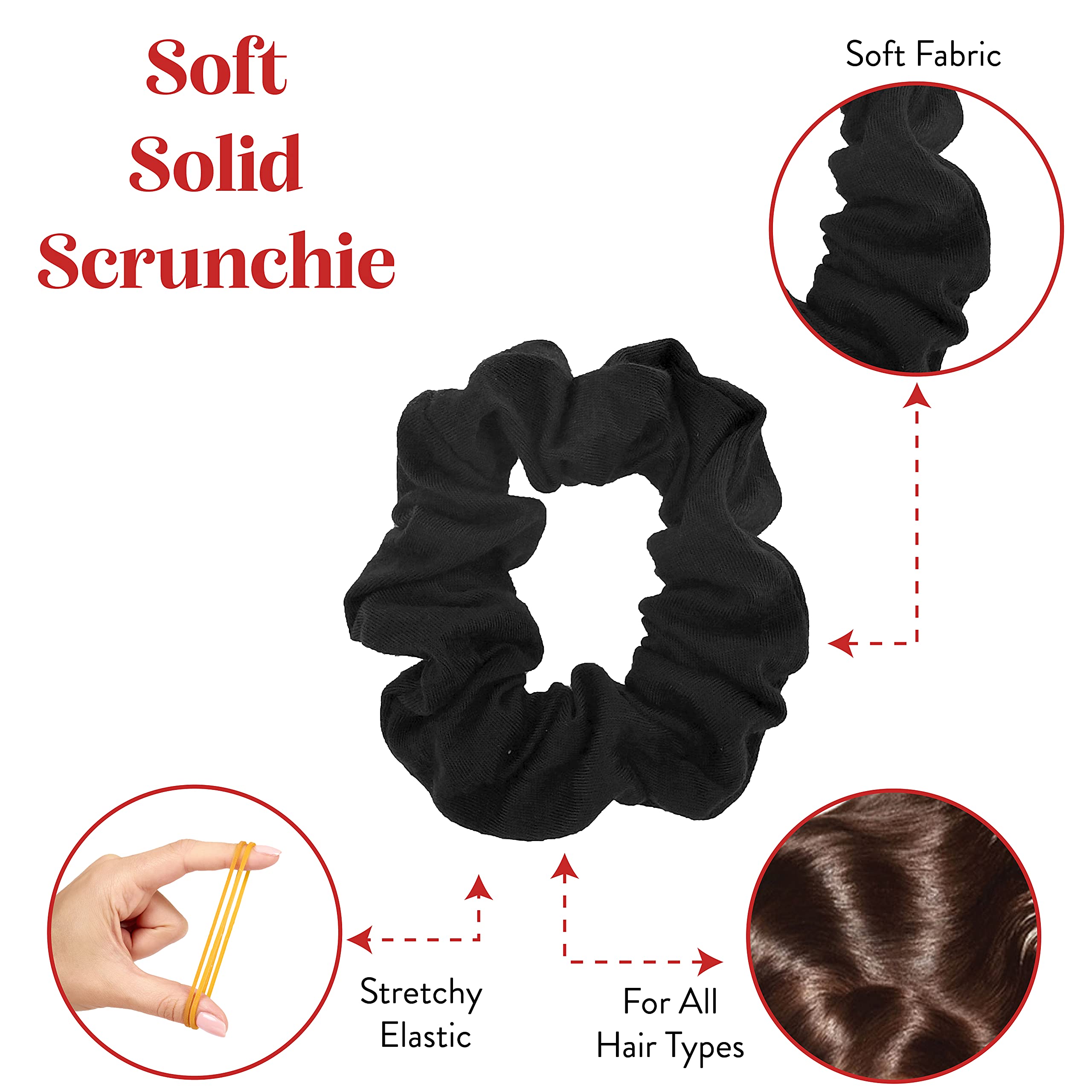 6 White 3 Black : Set of 9 Solid Scrunchies - 6 White and 3 Black