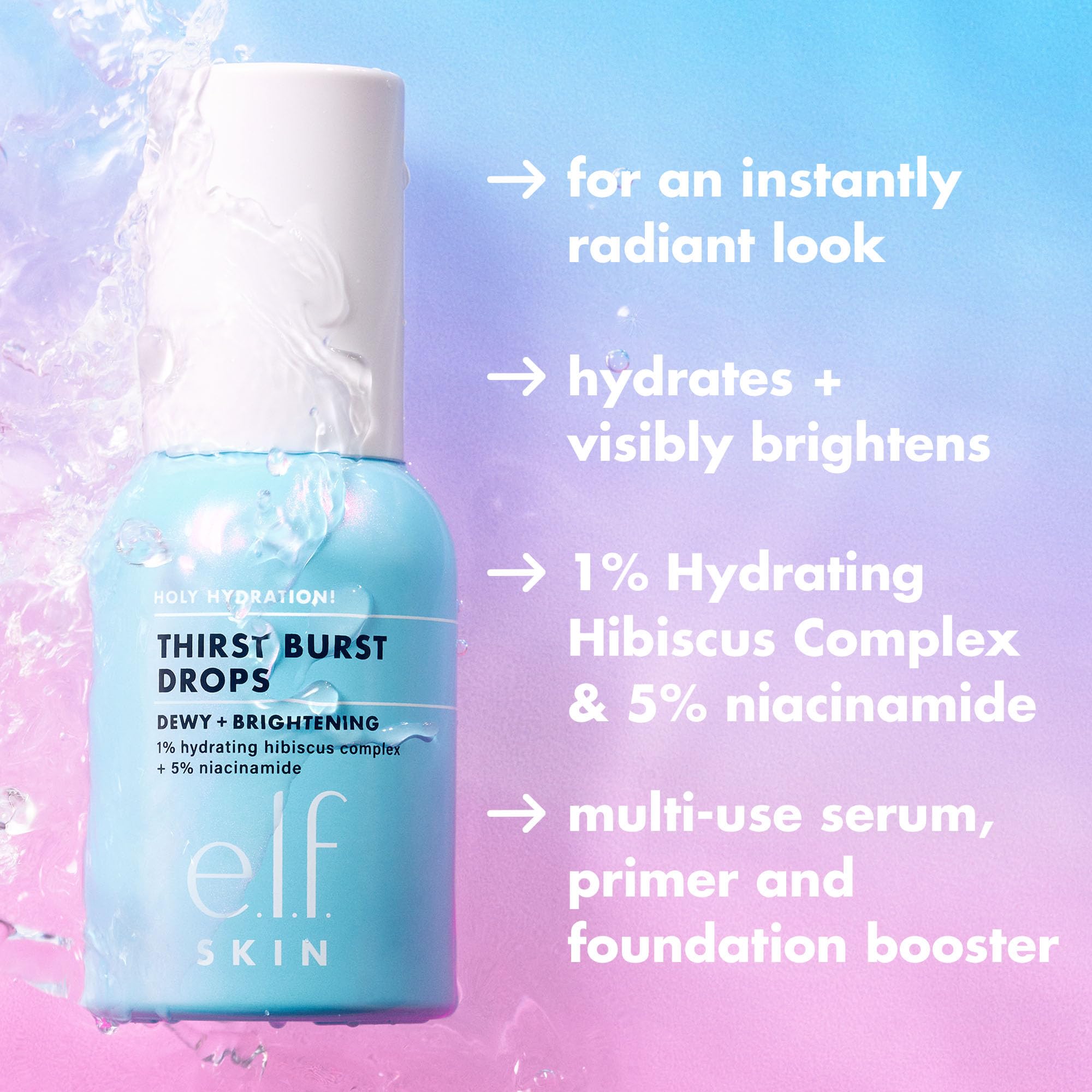 e.l.f. SKIN Holy Hydration! Thirst Burst Drops Mini, Serum For An Instant Radiant Complexion, Made With Hyaluronic Acid, Vegan & Cruelty-Free