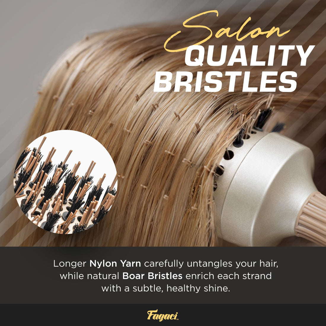 Fagaci Round Brush for Blow Drying with Natural Boar Bristle, Professional Round Hair Brush Nano Technology Ceramic + Ionic for Hair Styling, Drying, Healthy Hair and Add Volume + 4 Styling Clips