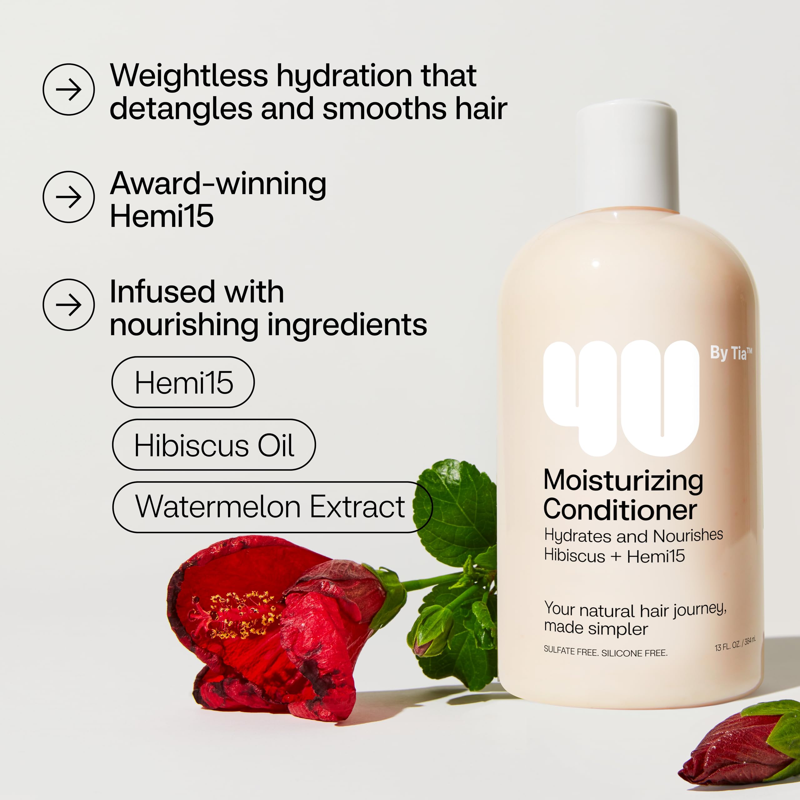 4U by Tia Moisturizing Conditioner for Curly Hair - Nourishing, coily, kinky and curly hair conditioner - Formula Made from Hemi15 & Hibiscus - Conditioner Curly Hair for Frizz Control (13 fl oz)