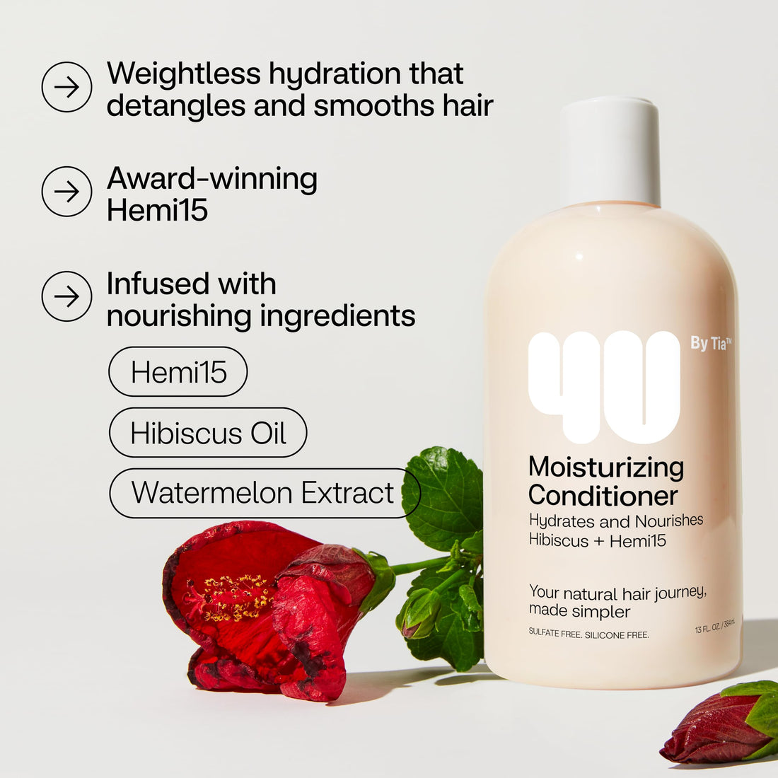 4U by Tia Moisturizing Conditioner for Curly Hair - Nourishing, coily, kinky and curly hair conditioner - Formula Made from Hemi15 & Hibiscus - Conditioner Curly Hair for Frizz Control (13 fl oz)