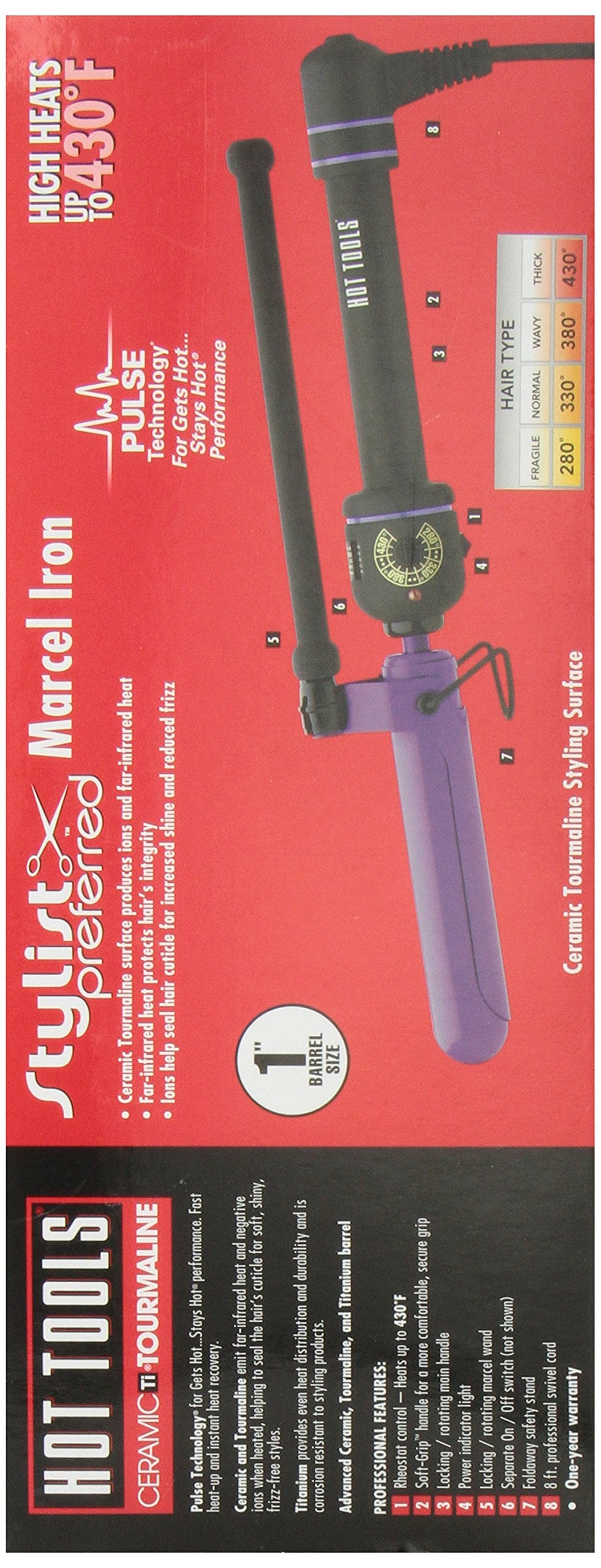 HOT TOOLS 2108 Nano Ceramic Marcel Curling Iron, Black/Purple, 1 Inch