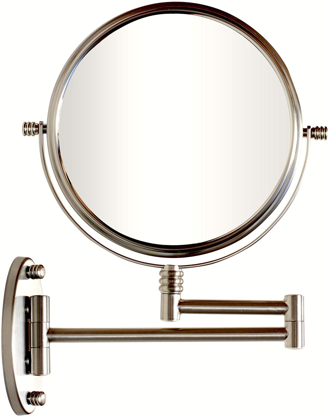 DecoBros 8-Inch Two-Sided Swivel Wall Mount Mirror with 7x Magnification, 13.5-Inch Extension, Nickel